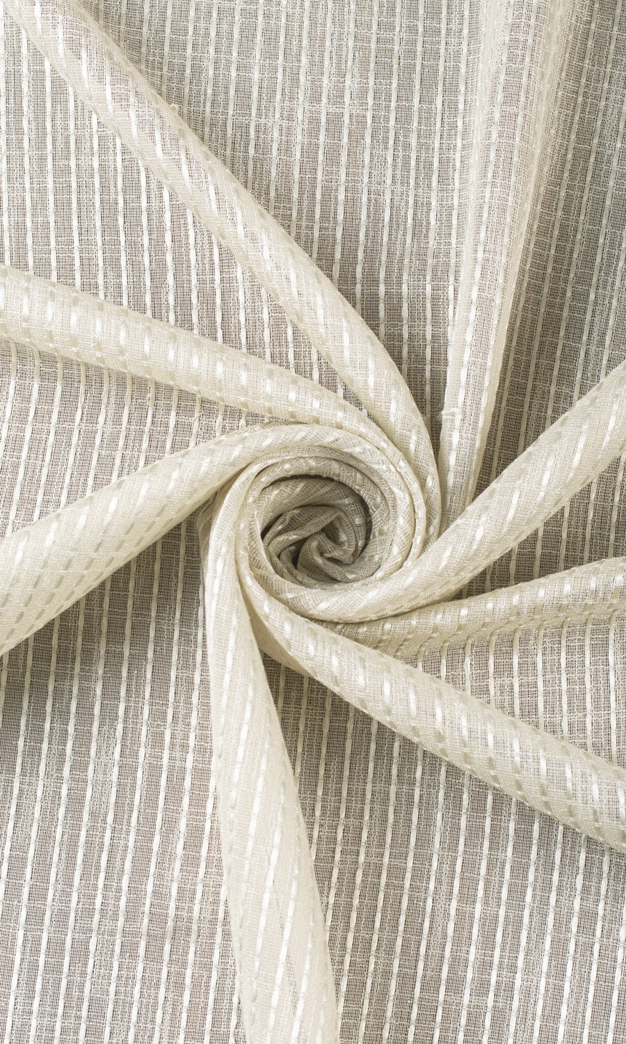 Striped Embroidery Sheer Pinch Pleat, Rod Pocket, Eyelet Curtains (Pale Beige)