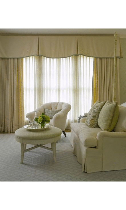 Scalloped box pleat valance window treatments