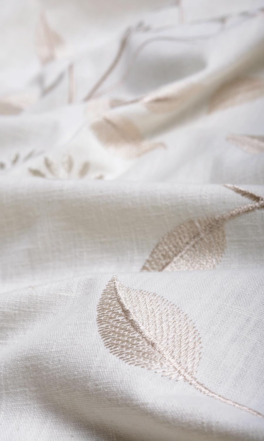 Floral Embroidery Pinch Pleat, Rod Pocket, Eyelet Curtains (White/ Cream)