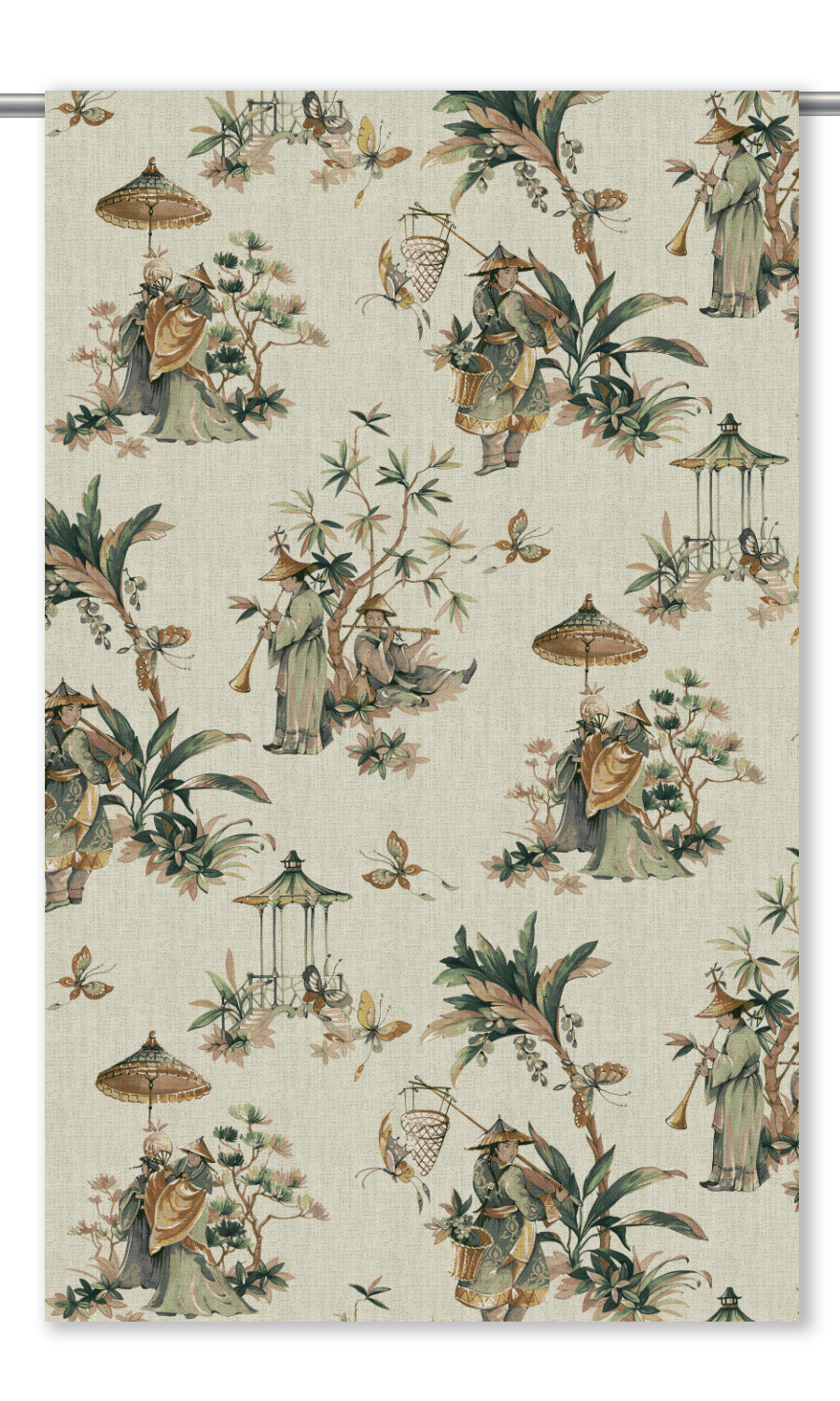 Chinoiserie Floral Window Curtains (Cream/ Pale Green)