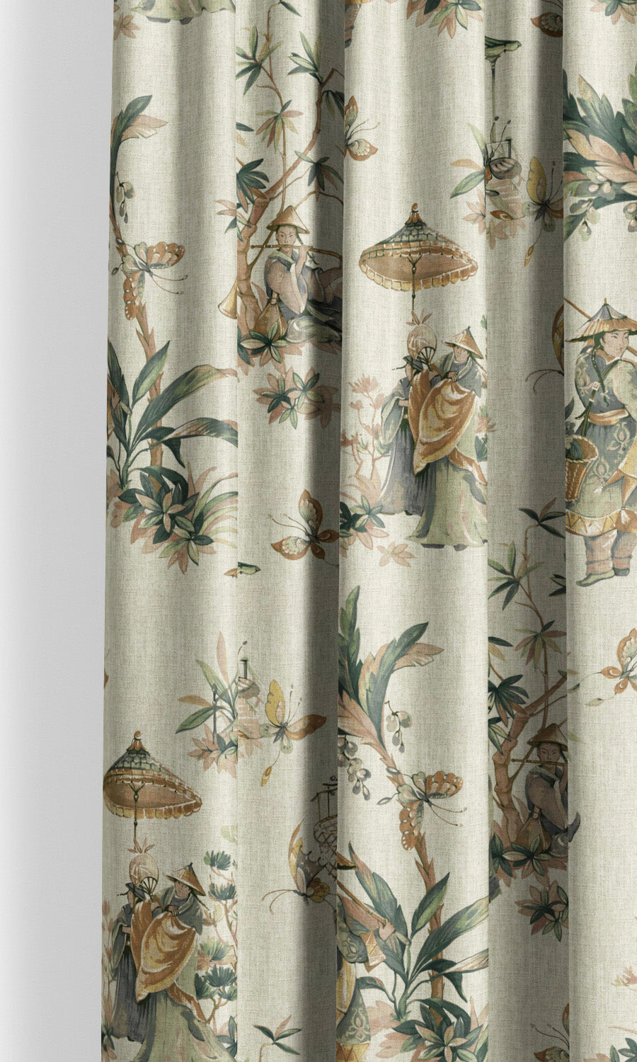 Chinoiserie Floral Window Curtains for Living, Bedroom, Kitchen, Bathroom (Cream/ Pale Green)