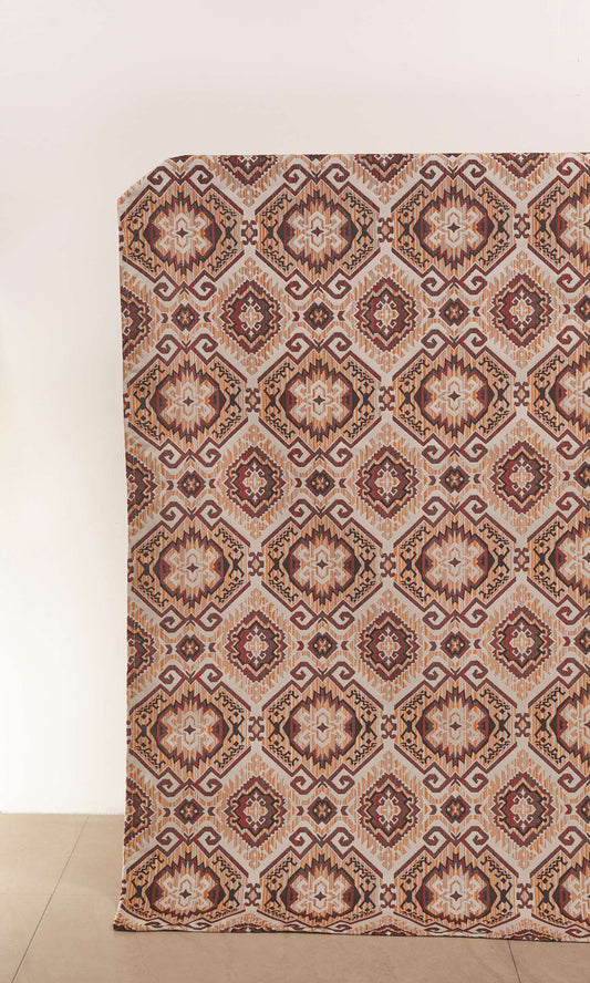 Aztec Print Window Curtains (Burnt Brown/ Red/ Yellow)