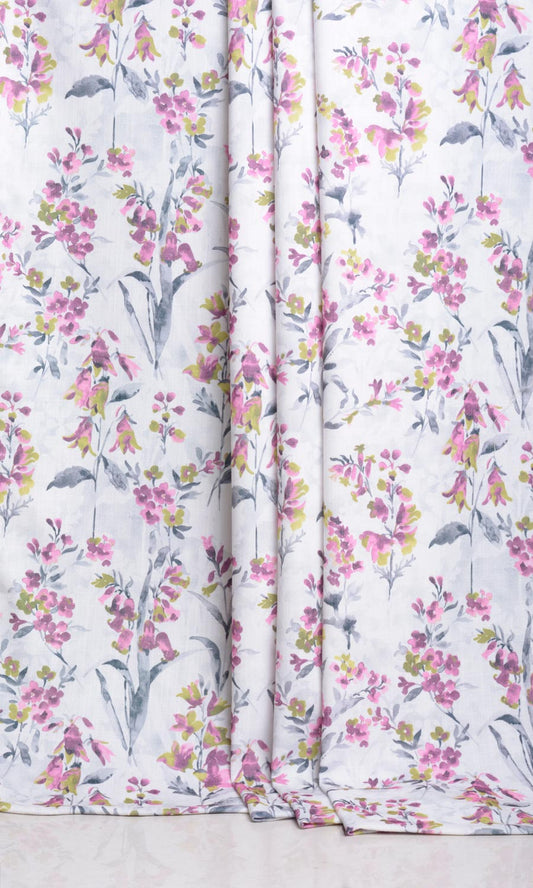 Floral Print Curtain Panels (Pink/ Grey)