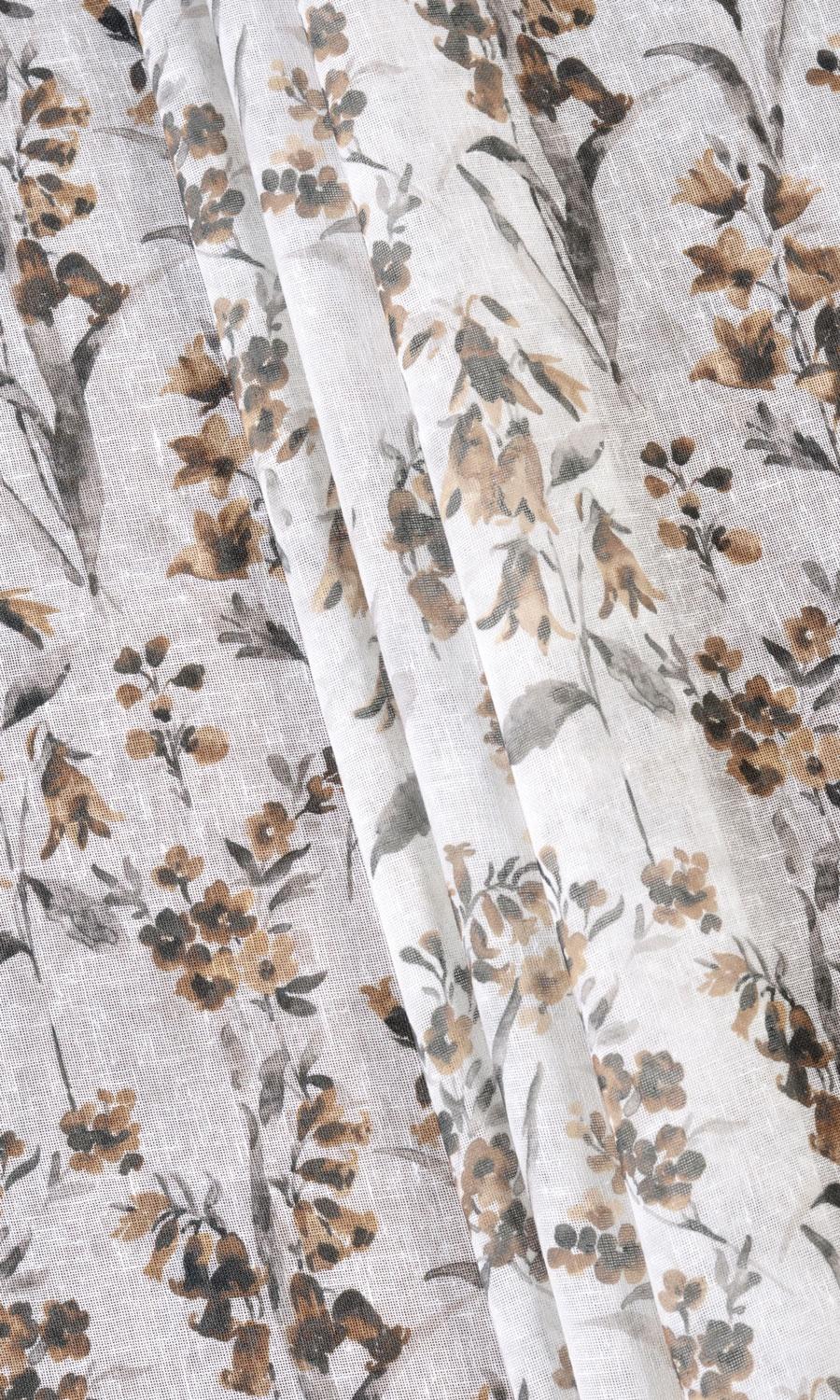 Sheer Floral Print Window Curtains (Beige/ Brown) Extra Long Short Wide