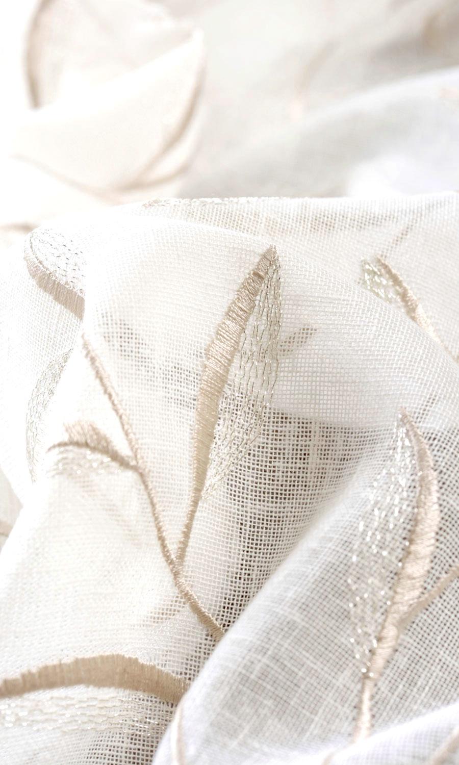 Sheer Floral Pinch Pleat, Rod Pocket, Eyelet Curtains (White/ Beige)