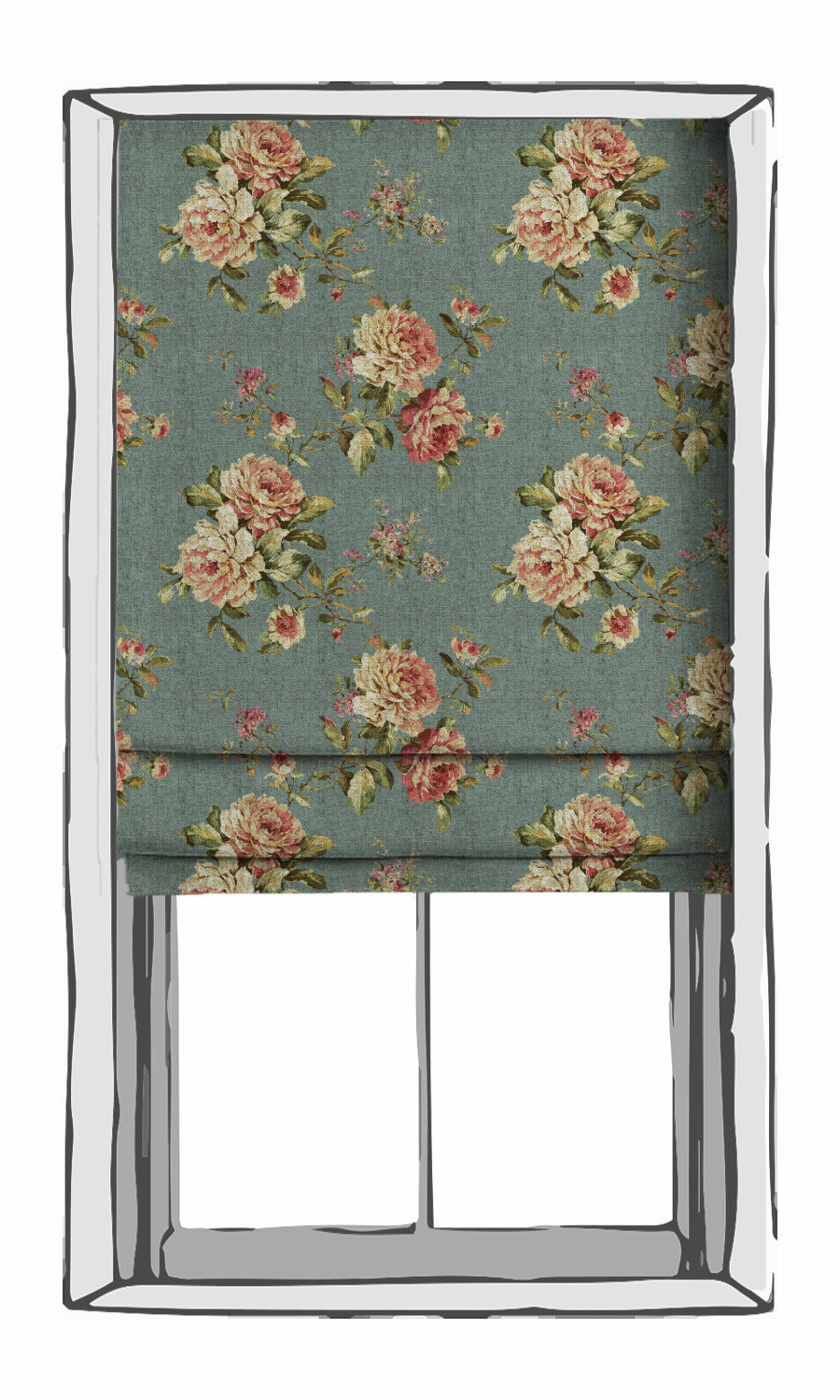 Floral Country Window Blinds (Blue & Pink) for Living, Bedroom, Kitchen, Bathroom