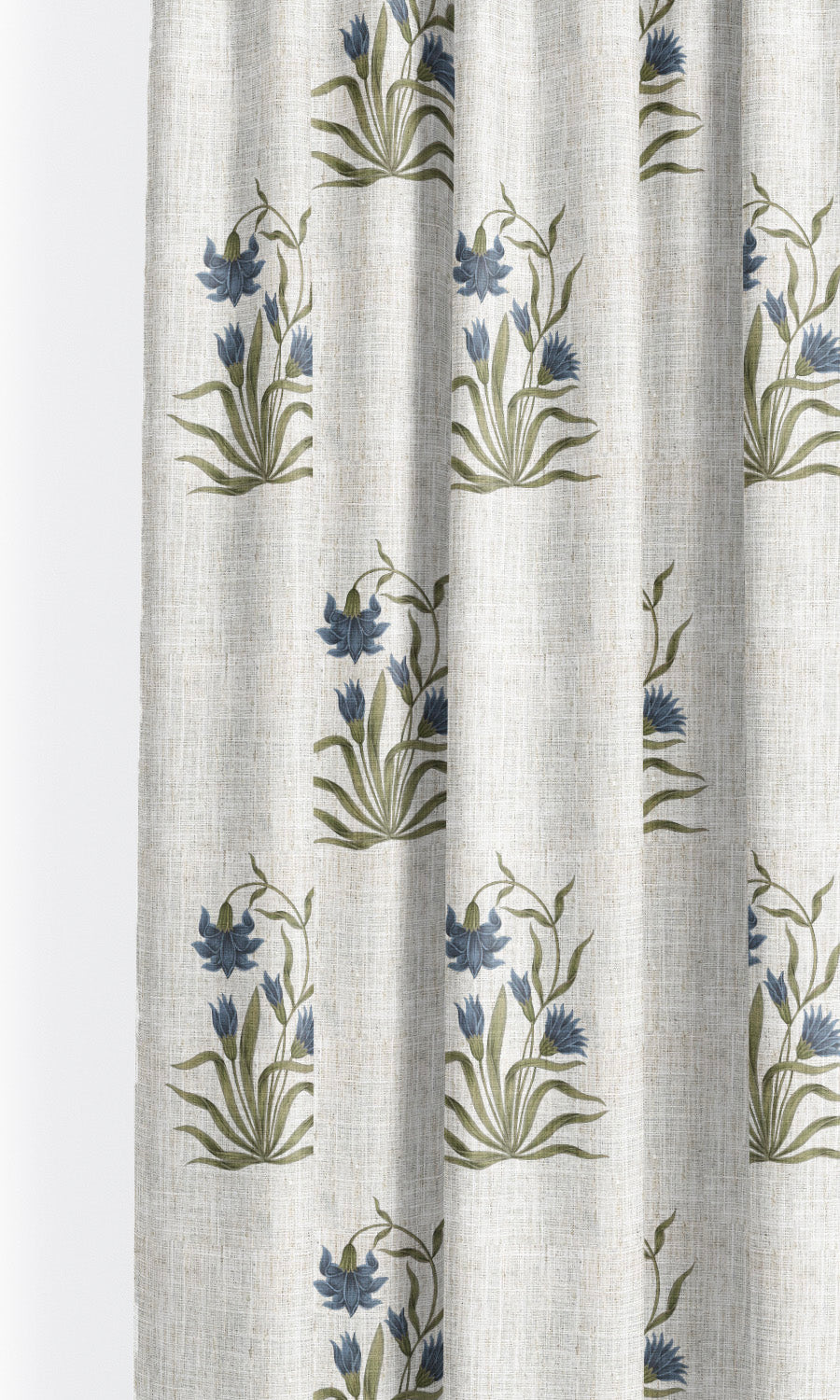 Floral Block Print Drapery for Living, Bedroom, Kitchen, Bathroom (Cream/ Navy Blue/ Green)