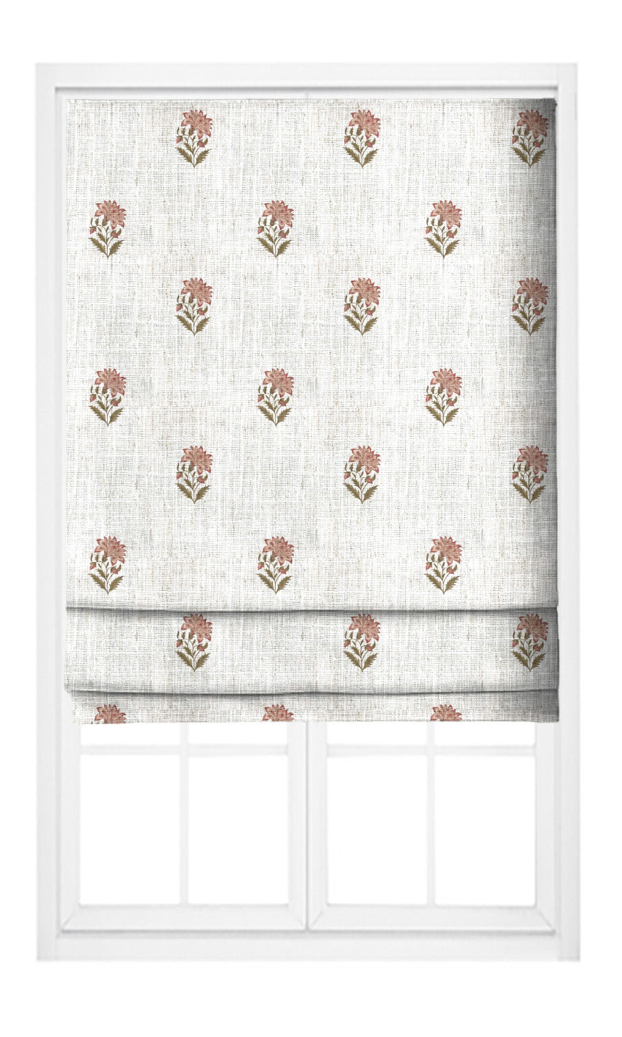 Floral Block Print Pinch Pleat, Rod Pocket, Eyelet Curtains (Cream/ Blush Red)
