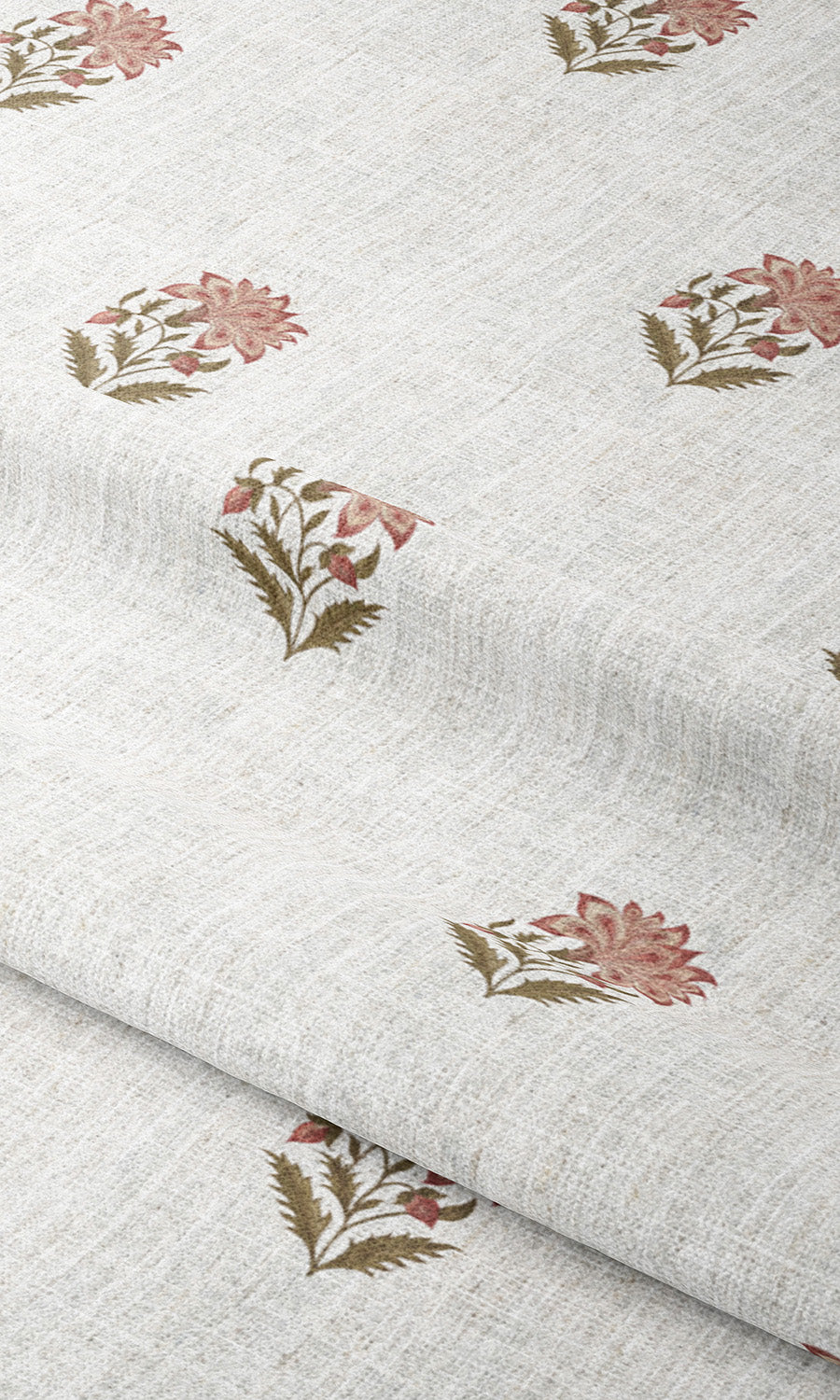 Floral Block Print Window Blinds (Cream/ Blush Red) Extra Long Short Wide