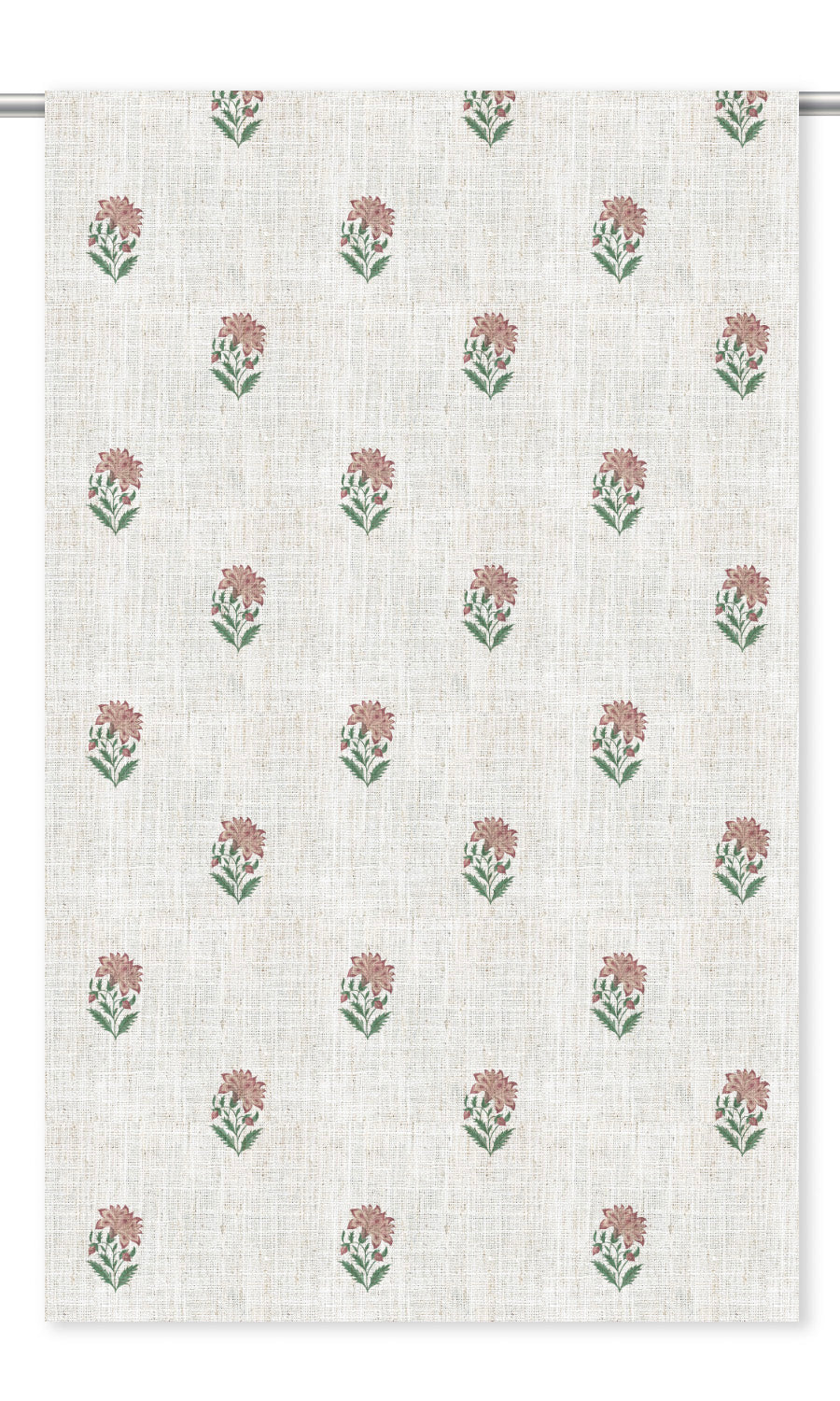 Floral Block Print Drapery (Cream/ Pink/ Green)