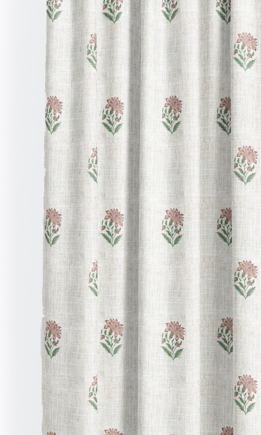 Floral Block Print Drapery for Living, Bedroom, Kitchen, Bathroom (Cream/ Pink/ Green)