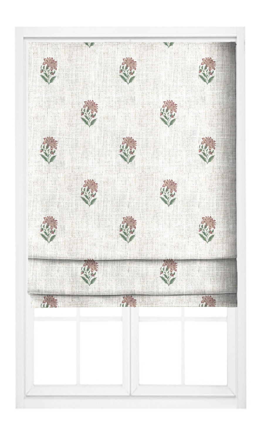 Floral Block Print Pinch Pleat, Rod Pocket, Eyelet Curtains (Cream/ Pink/ Green)