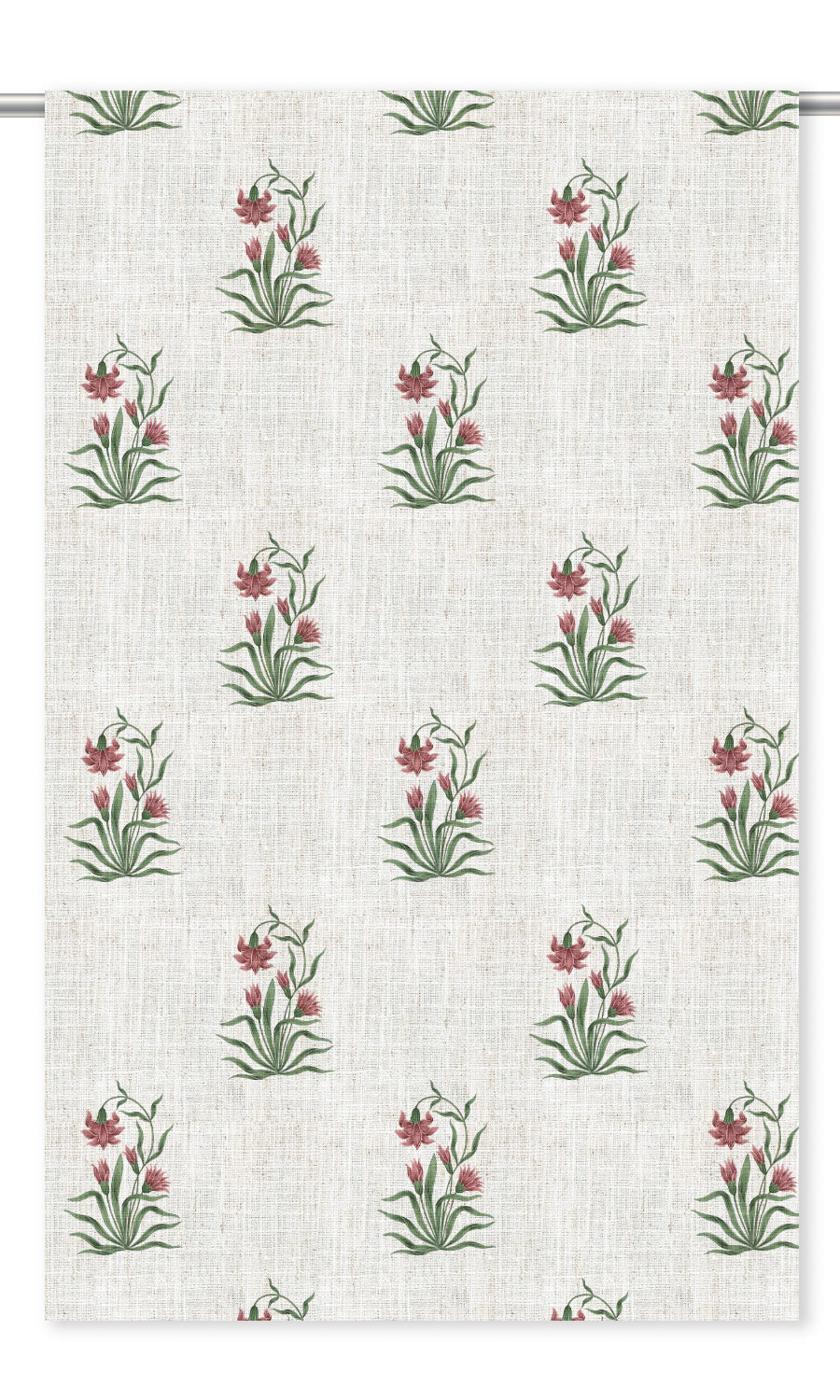 Floral Block Print Curtain Panels (Cream/ Burgundy Red/ Green)