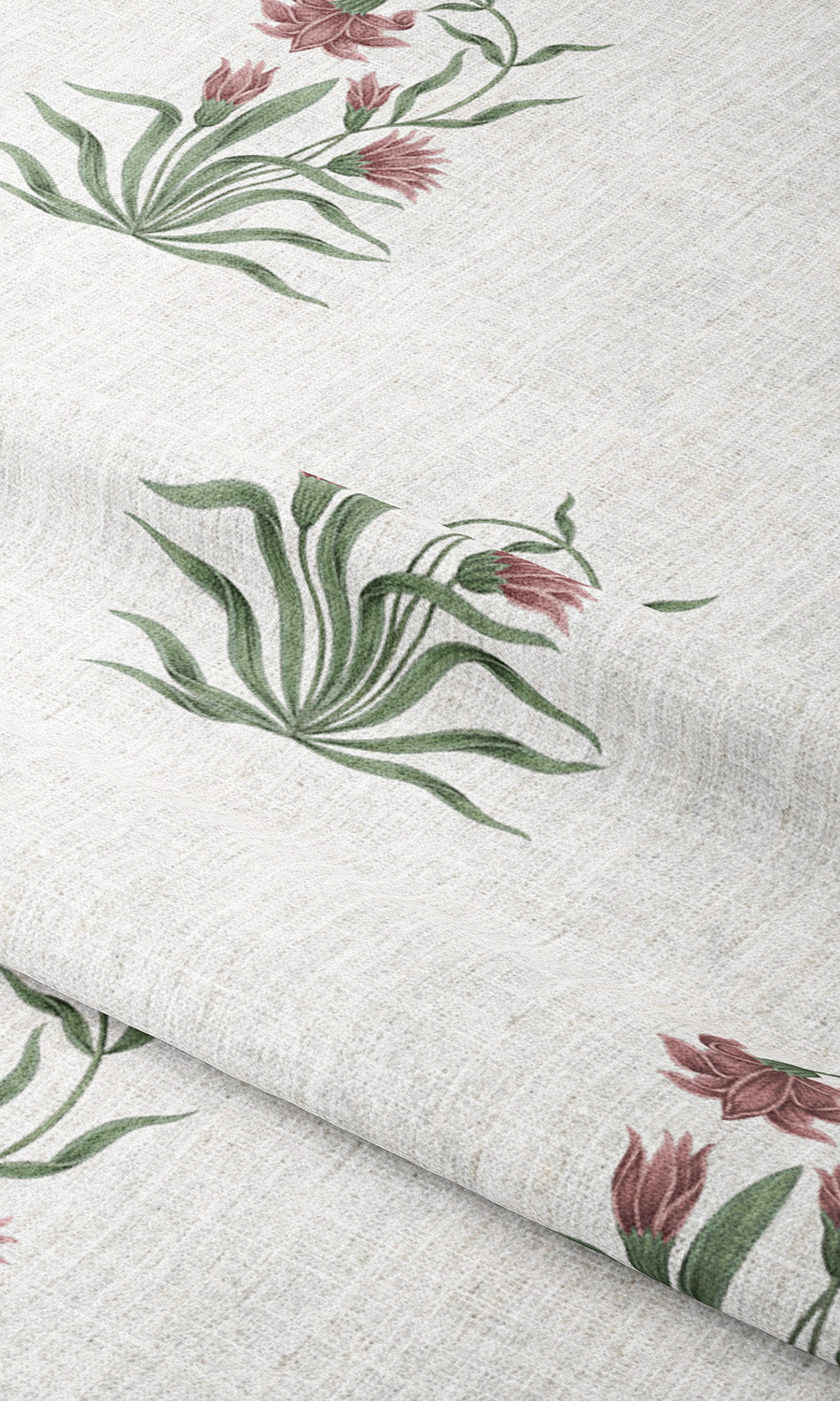 Floral Block Print Curtain Panels (Cream/ Burgundy Red/ Green) Extra Long Short Wide