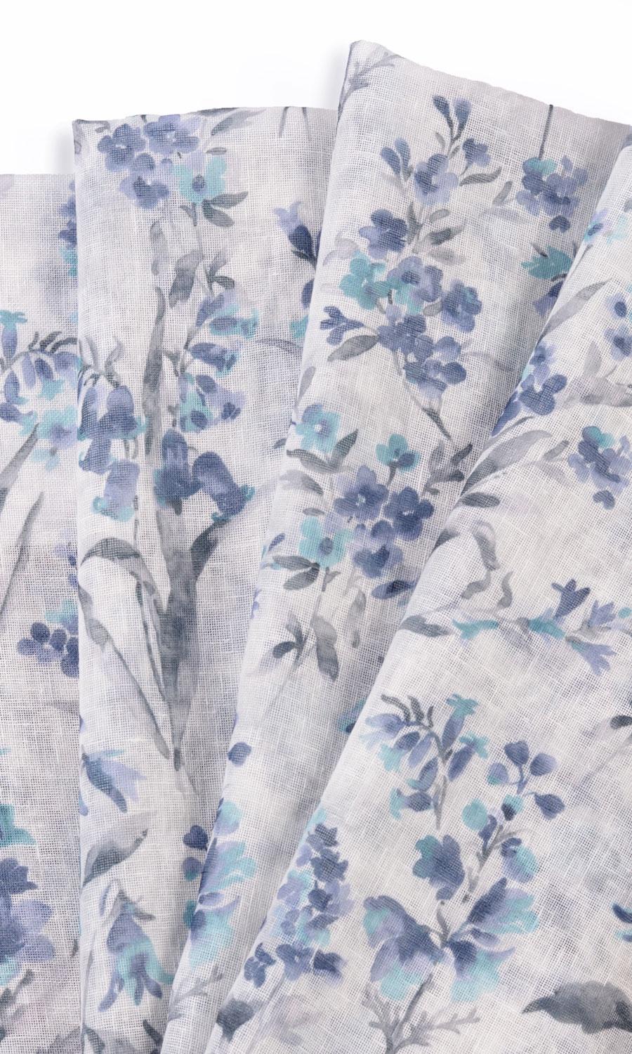 Sheer Floral Print Drapery (Blue/ Grey) Extra Long Short Wide