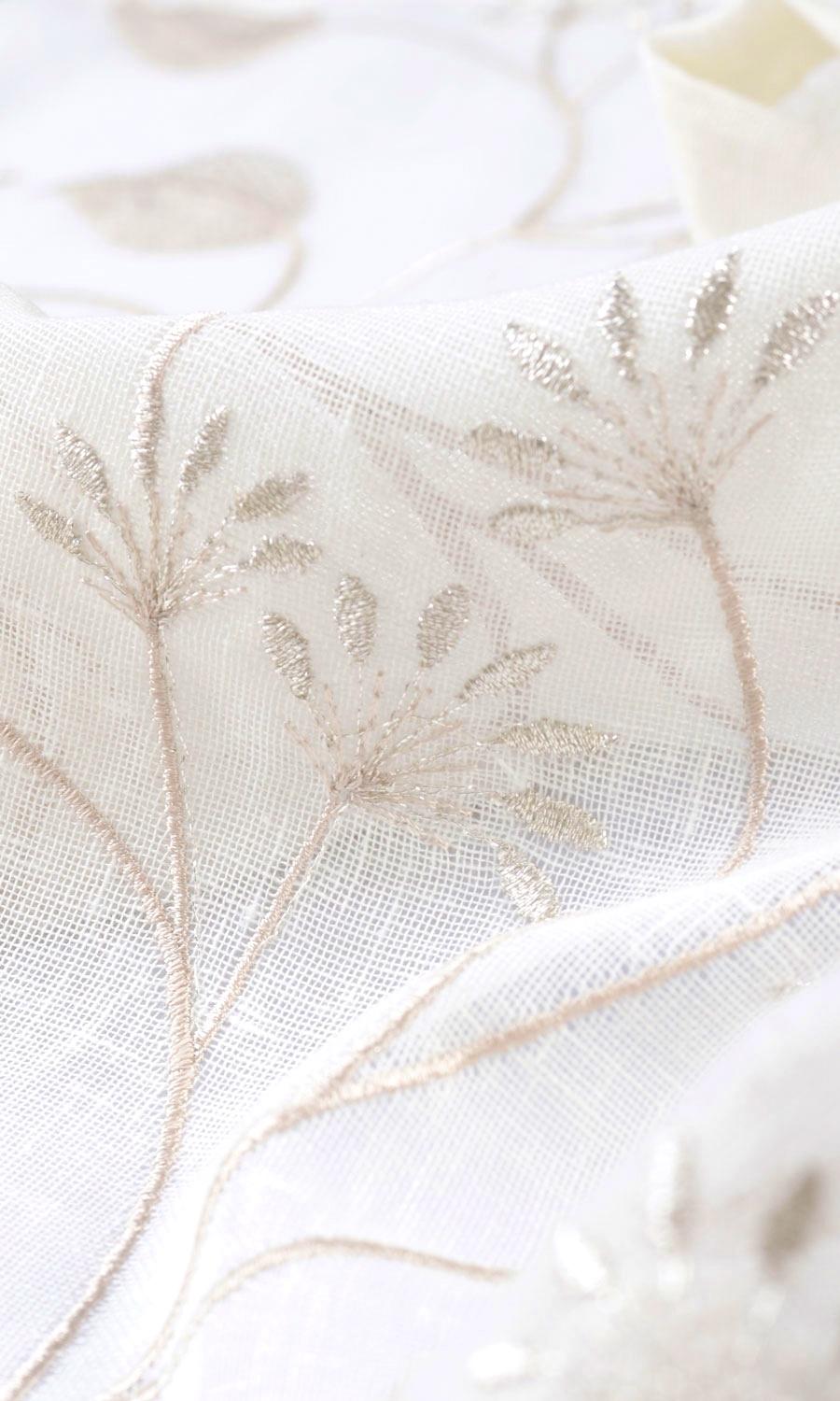 Sheer Floral Embroidered Any Size Style Curtains (White/ Beige)