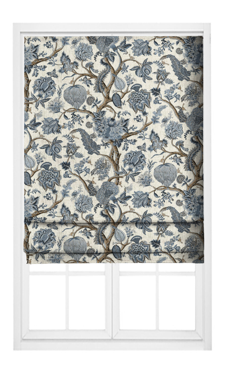 Floral Pinch Pleat, Rod Pocket, Eyelet Curtains (Indigo Blue/ Tawny Brown)