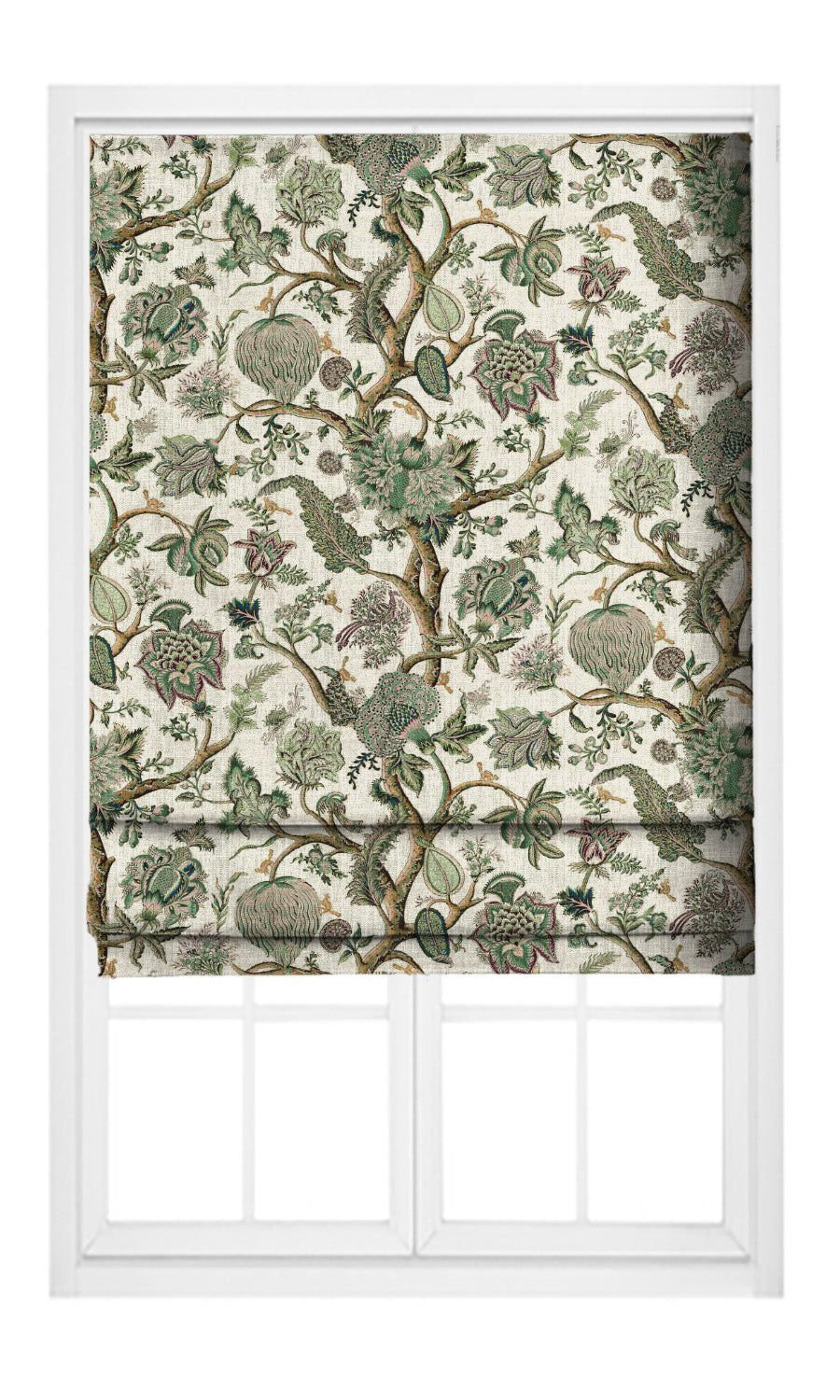 Floral Pinch Pleat, Rod Pocket, Eyelet Curtains (Leaf Green/ Tawny Brown)