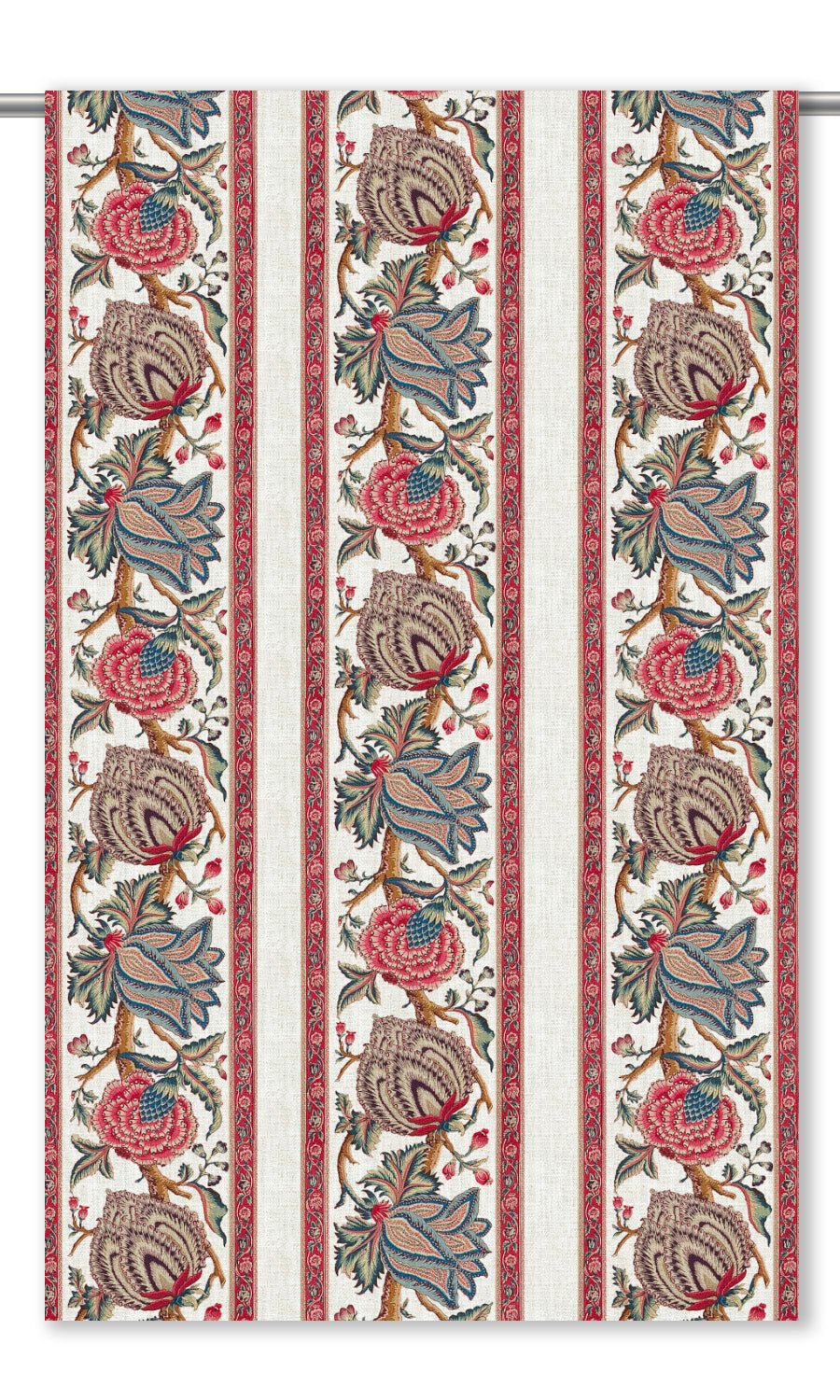French Floral Stripes Drapery (Coral Pink/ Blue/ Greige)