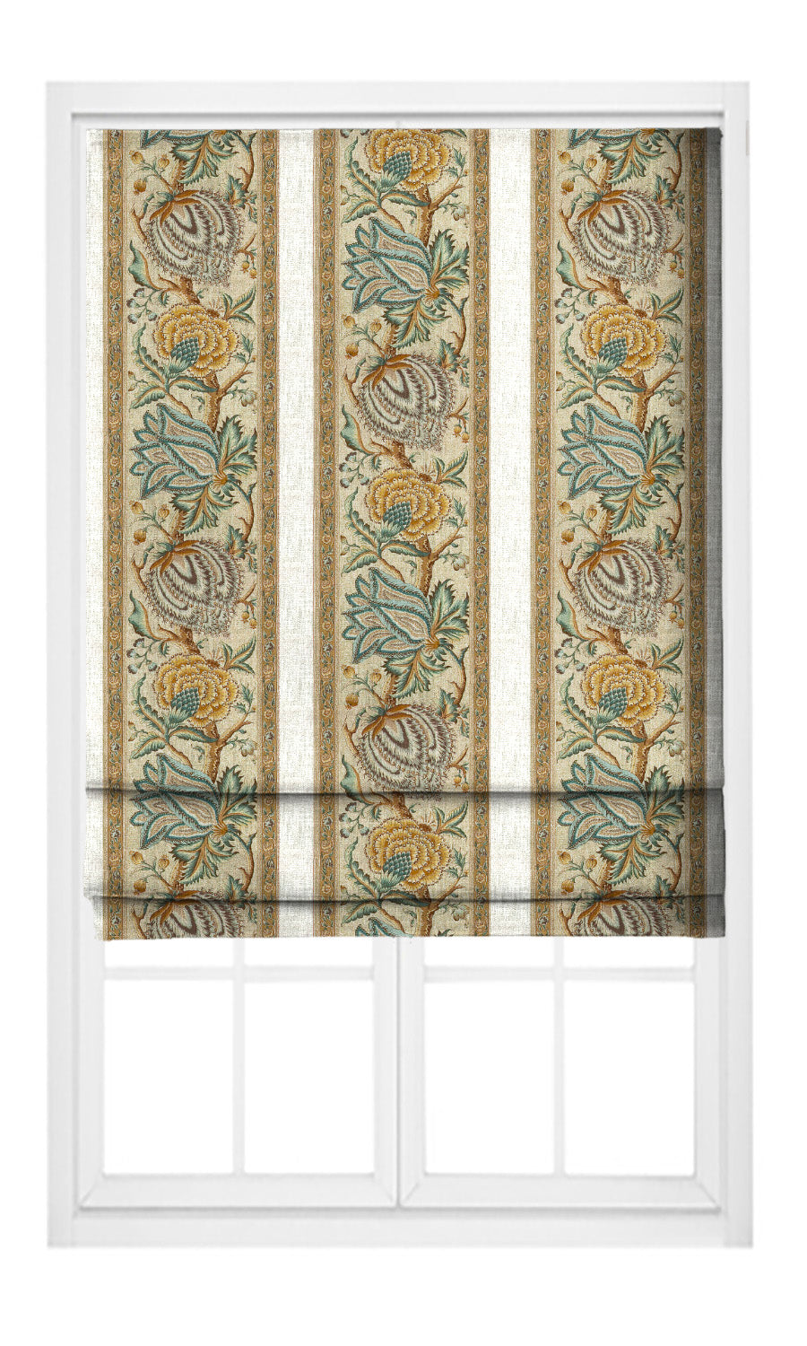 French Floral Stripes Flat, Plain, Fake, Faux, European Relaxed Roman Shades (Honey Yellow/ Stone Blue/ Beige)