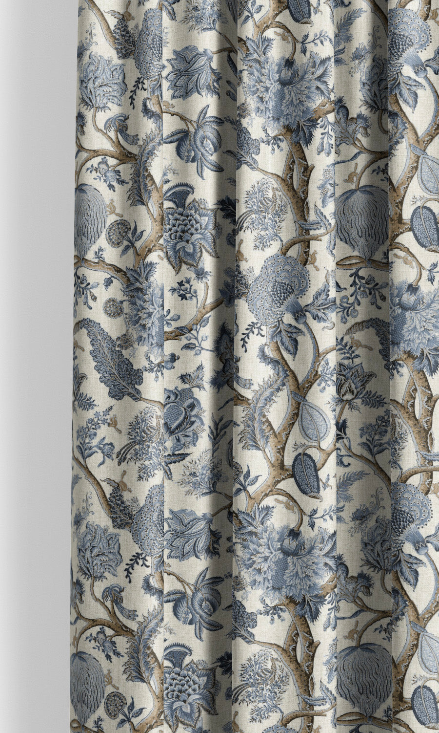 Floral Drapes for Living, Bedroom, Kitchen, Bathroom (Indigo Blue/ Tawny Brown)