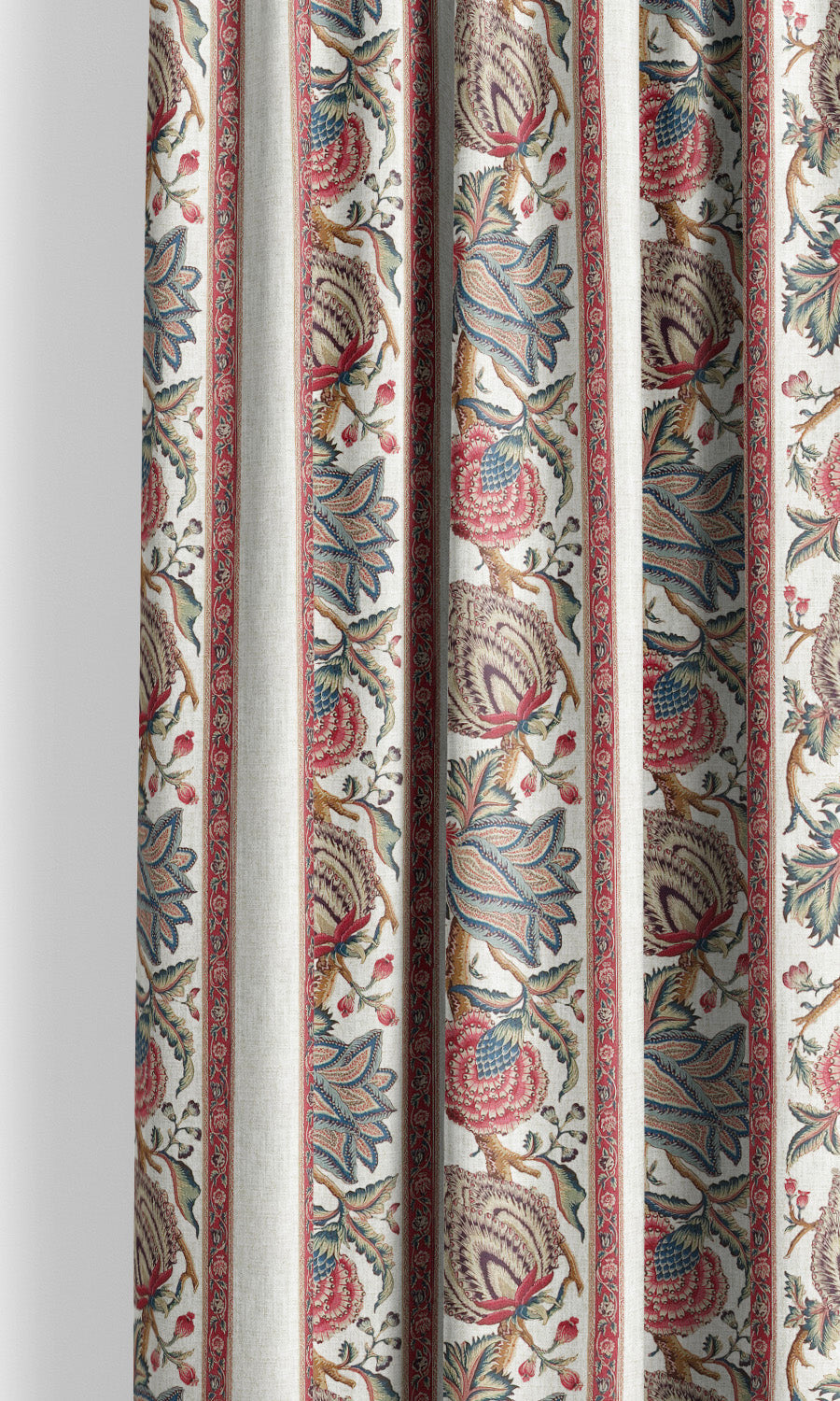 French Floral Stripes Drapery for Living, Bedroom, Kitchen, Bathroom (Coral Pink/ Blue/ Greige)