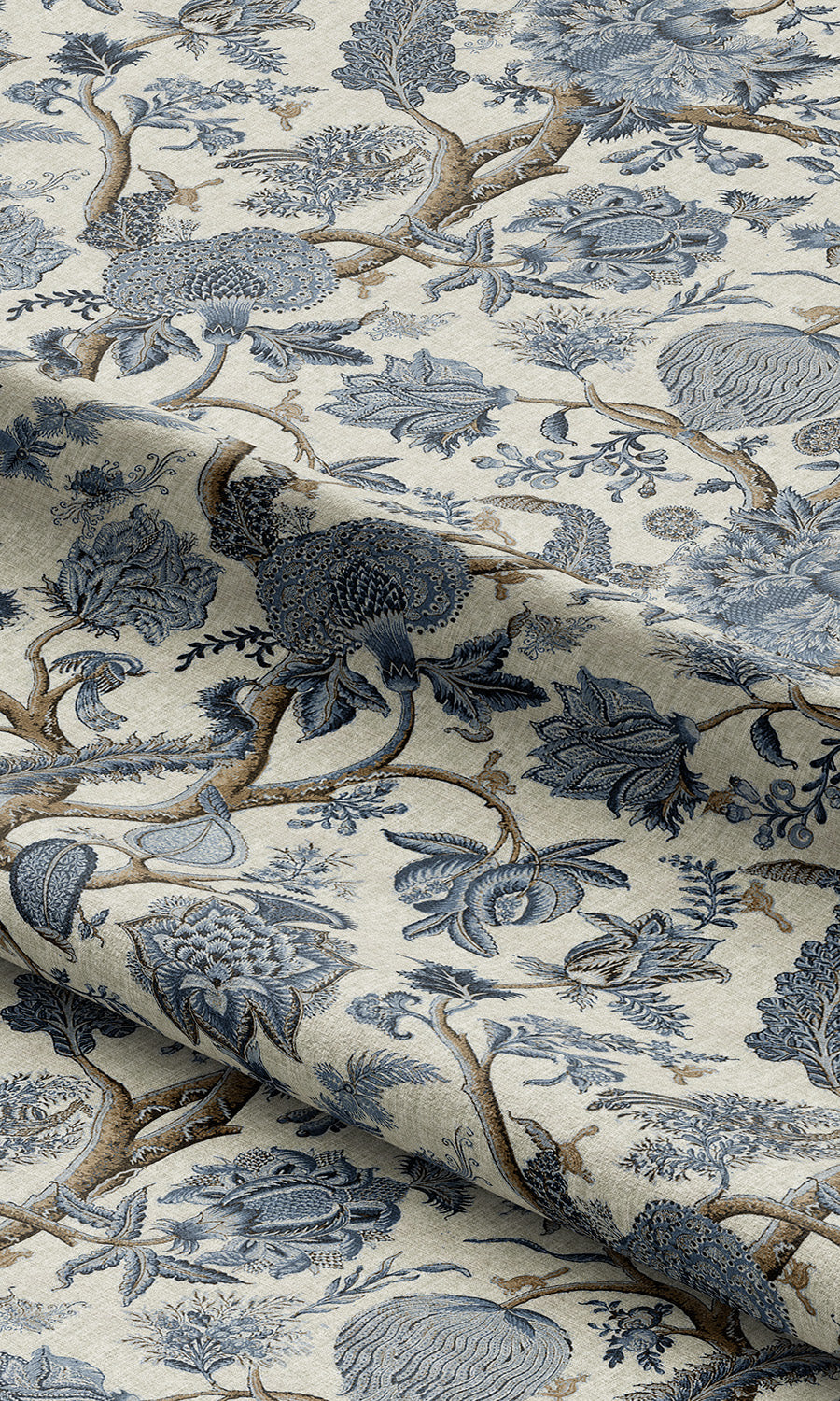 Floral Drapes (Indigo Blue/ Tawny Brown) Extra Long Short Wide