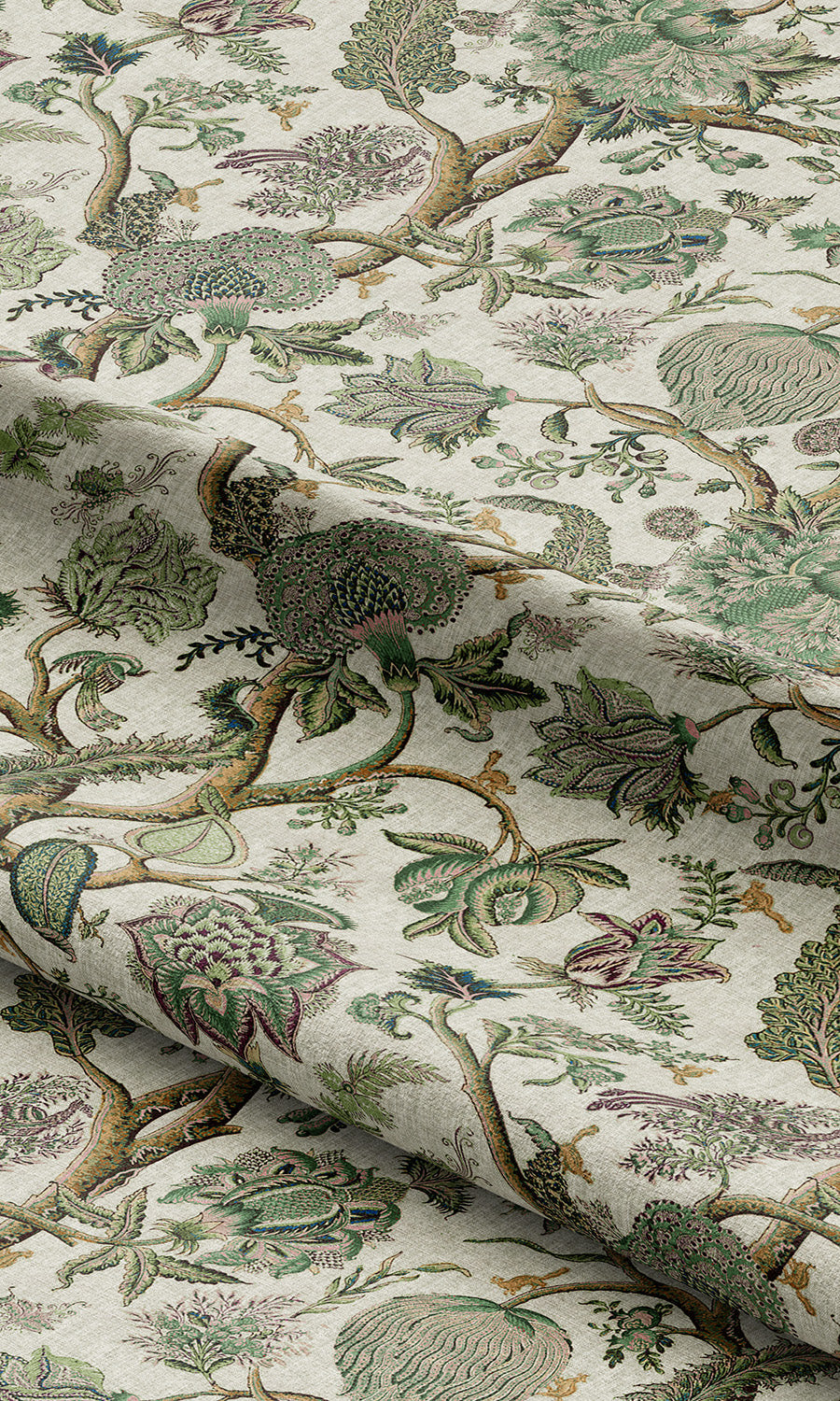 Floral Window Curtains (Leaf Green/ Tawny Brown) Extra Long Short Wide