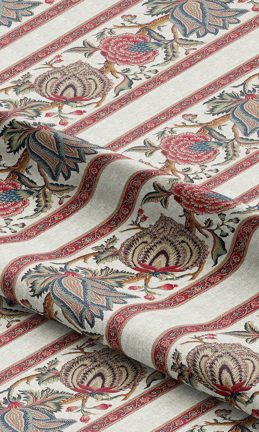 French Floral Stripes Drapery (Coral Pink/ Blue/ Greige) Extra Long Short Wide