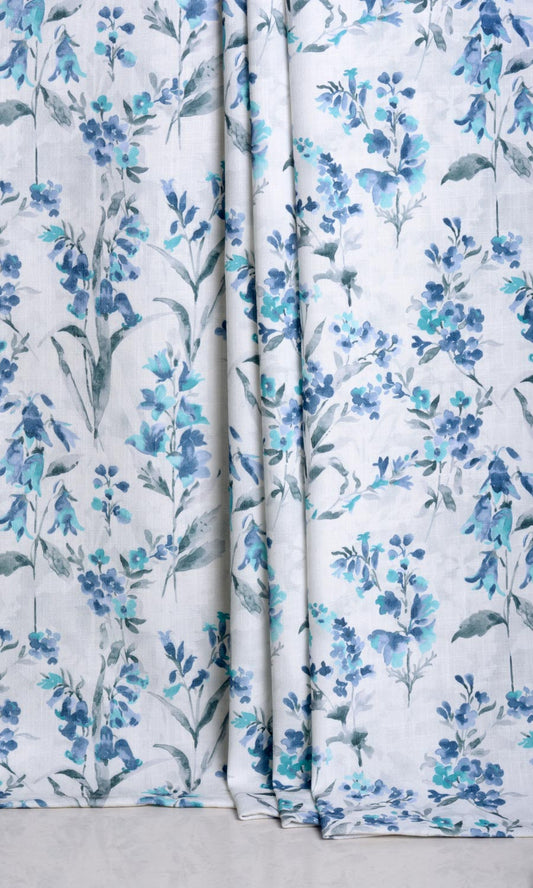 Floral Print Window Curtains (Blue/ Grey)