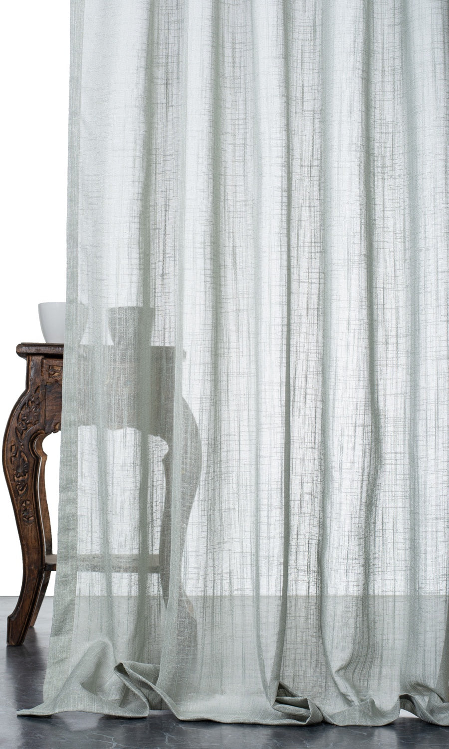 Textured Sheer Pinch Pleat, Rod Pocket, Eyelet Curtains (Ice Grey-Blue)