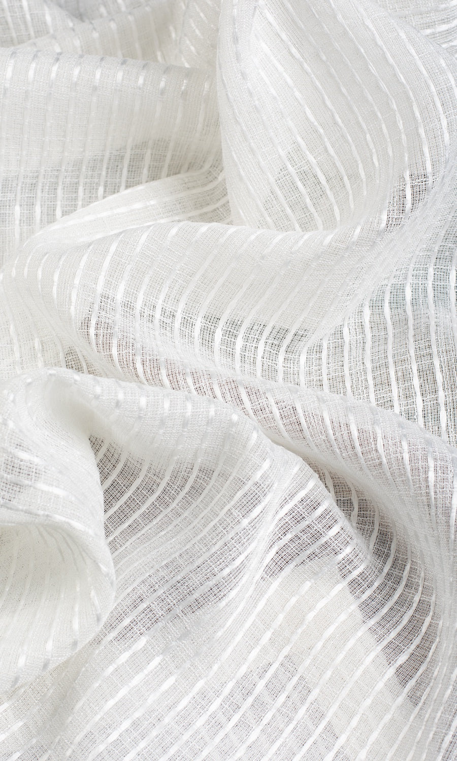 Embroidered Striped Sheer Any Size Style Curtains (White)