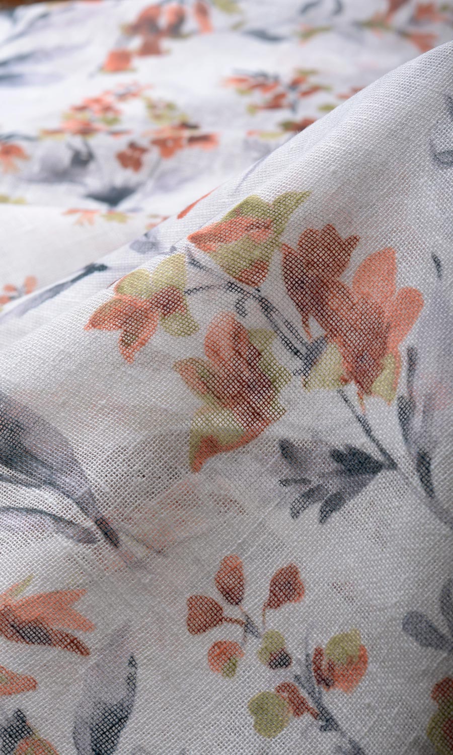 Floral Print Sheer Curtains / Drapes / Window Drapery Panels (White/ Orange)