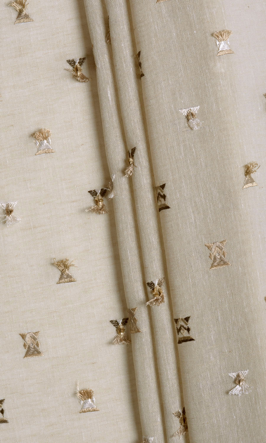 Embroidered Semi-Sheer Curtain Panels (Beige/ Brown) Extra Long Short Wide
