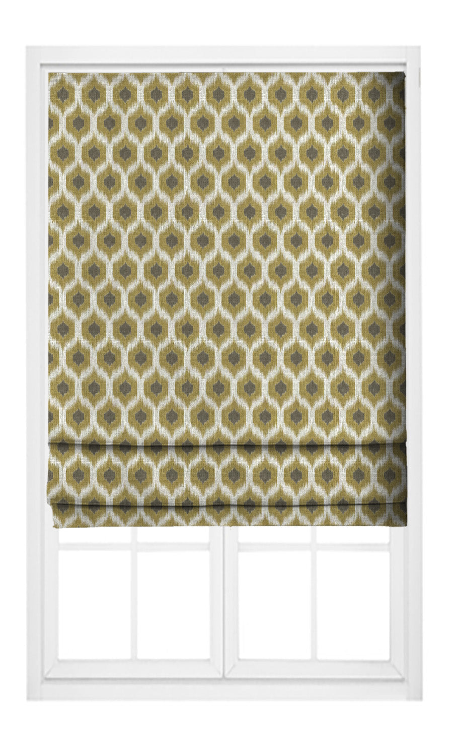 Ikat Honeycomb Patterned Flat, Plain, Fake, Faux, European Relaxed Roman Shades (Apple Green/ Taupe Gray)