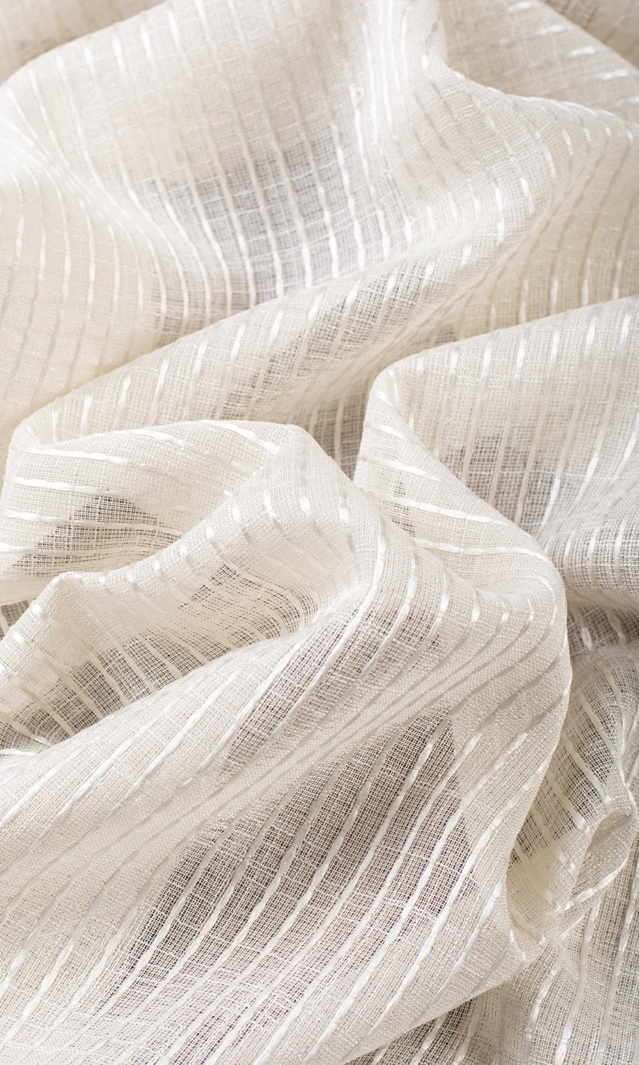 Embroidered Striped Sheer Custom Curtains (Creamy Beige)