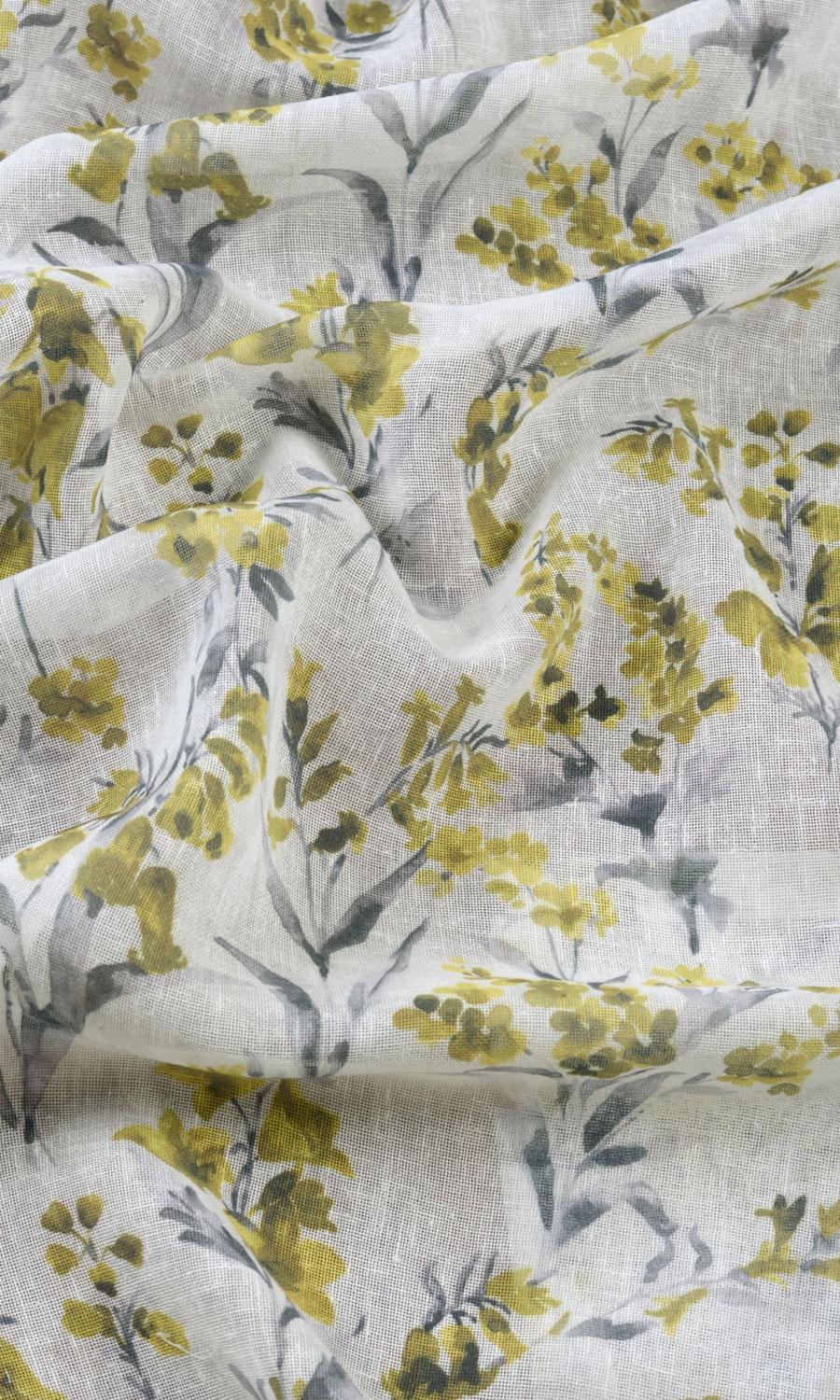 Sheer Floral Print Custom Curtains (Yellow/ Gray)