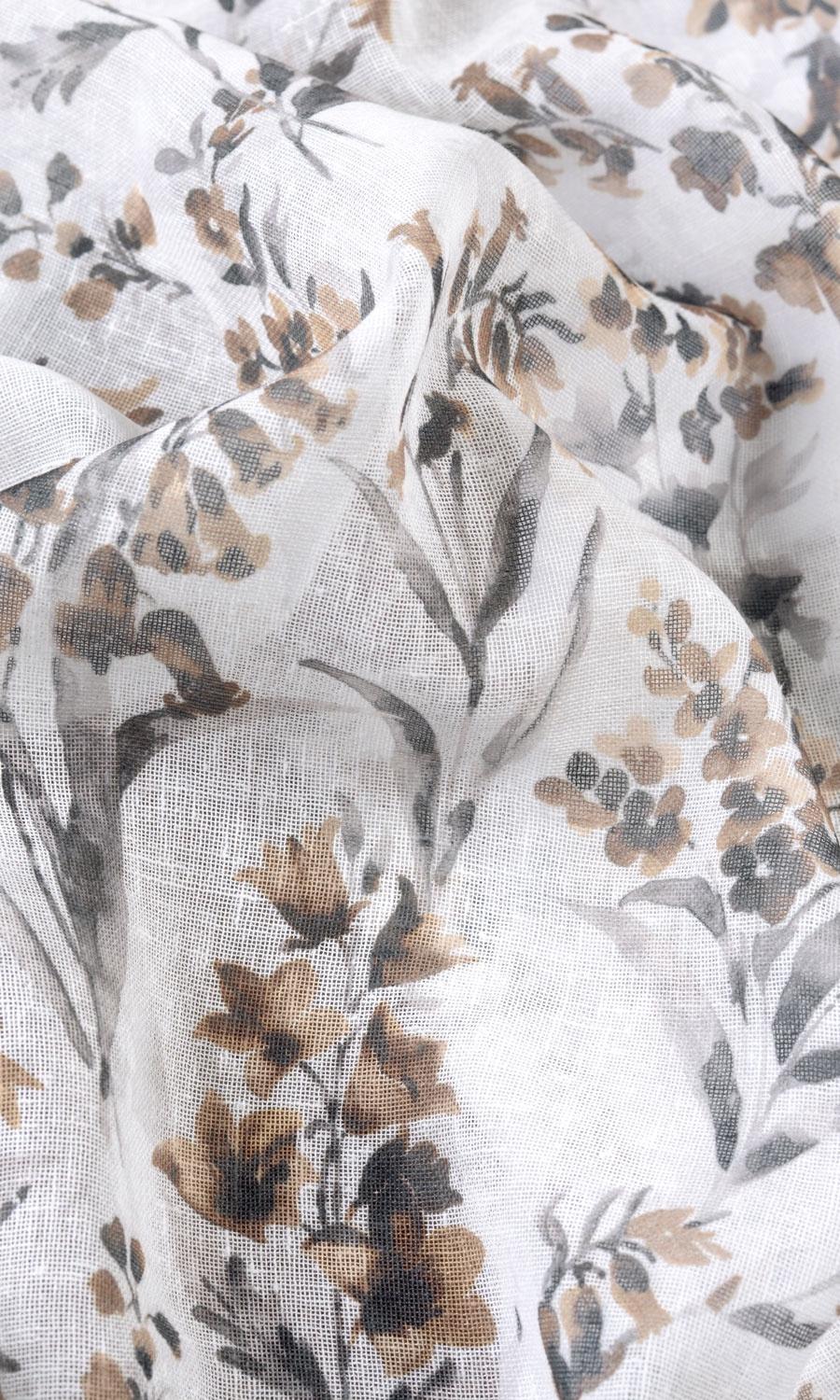 Sheer Floral Print Any Size Style Curtains (Beige/ Brown)