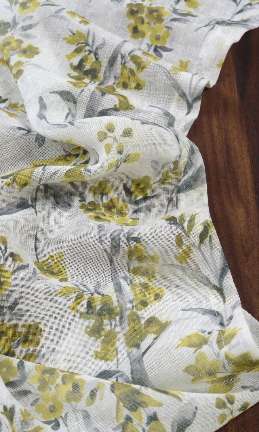 Sheer Floral Print Curtains / Drapes / Window Drapery Panels (Yellow/ Gray)