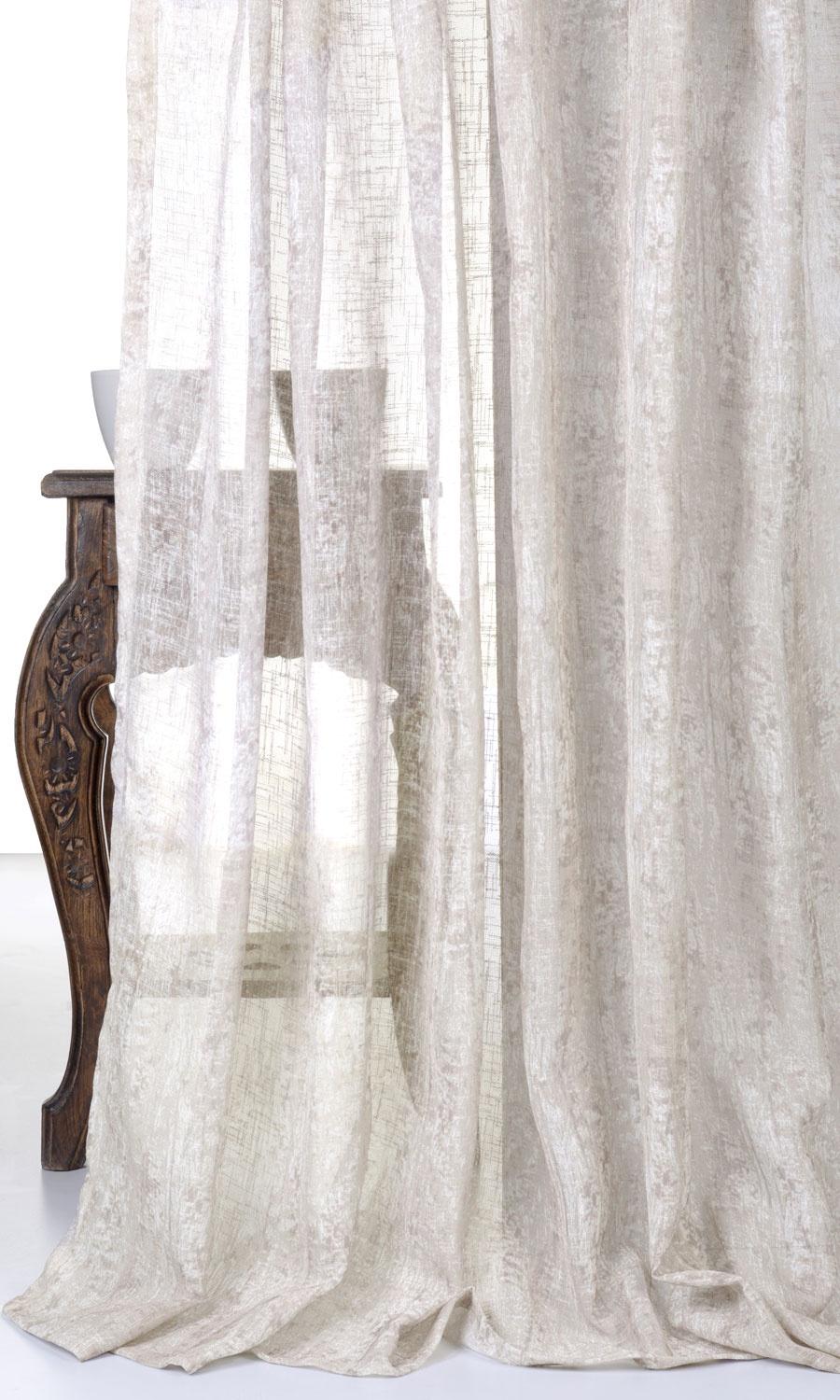 Textured Sheer Window Curtains for Living, Bedroom, Kitchen, Bathroom (Ivory/ Greige)