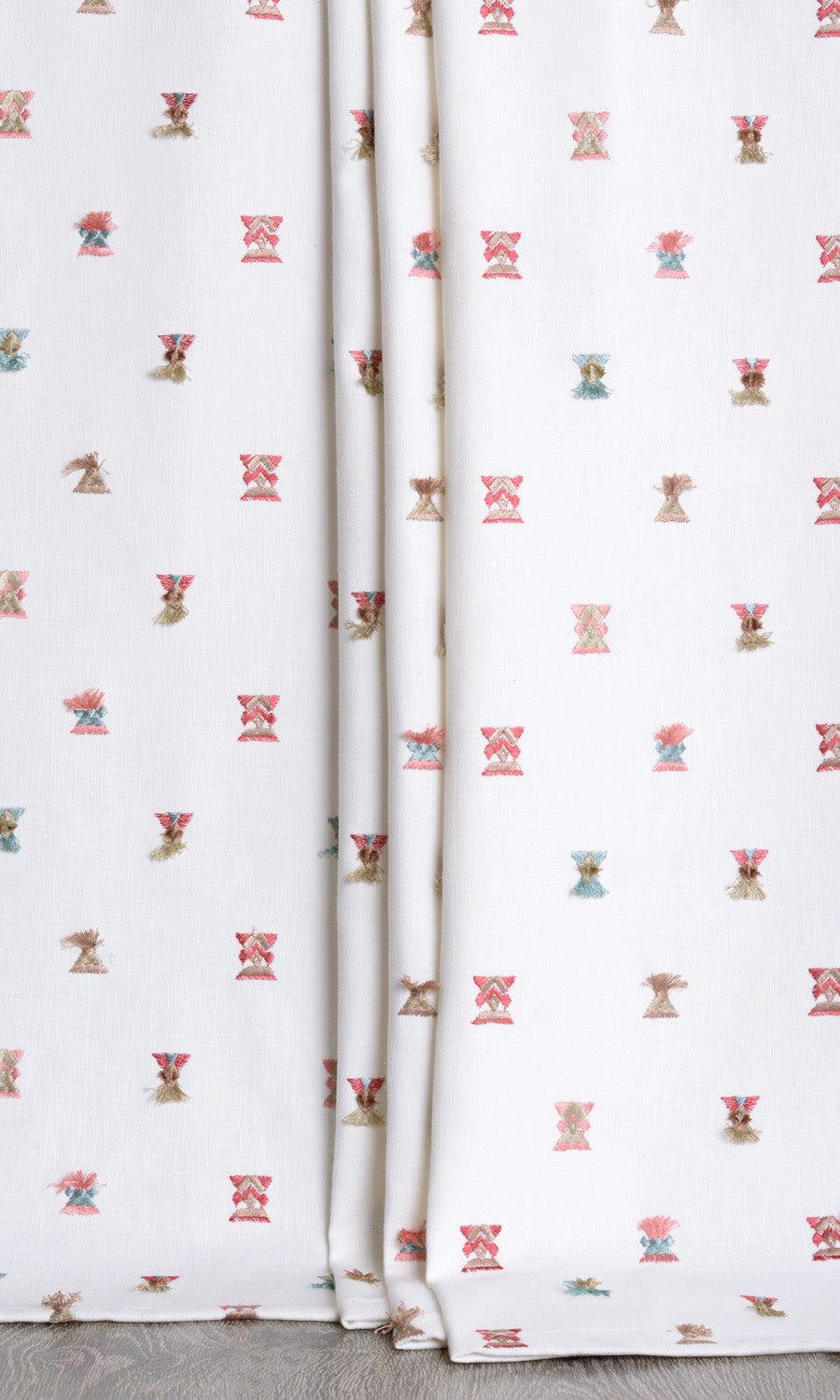 Embroidered Window Curtains for Living, Bedroom, Kitchen, Bathroom (Red/ Pink/ Blue/ White)