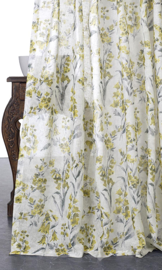 Sheer Floral Print Drapery (Yellow/ Gray)