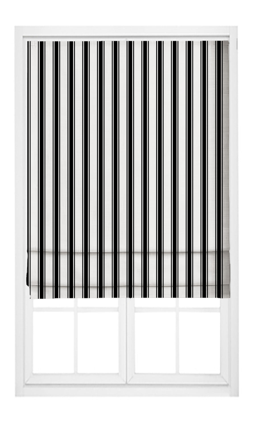 Ticking Striped Velvet Pinch Pleat, Rod Pocket, Eyelet Curtains (Warm White/ Black)