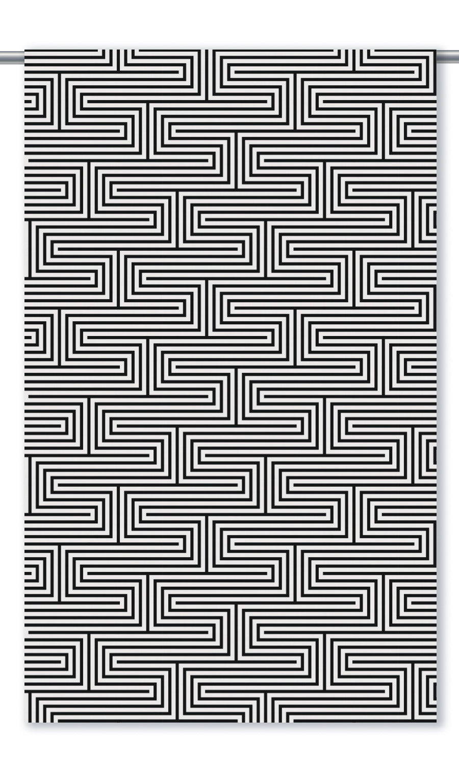 Geometric Maze Line Print Velvet Window Curtains for Living, Bedroom, Kitchen, Bathroom (Warm White/ Black)