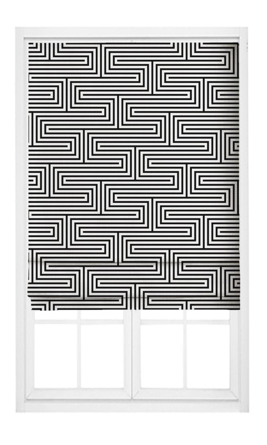 Geometric Maze Line Print Velvet Pinch Pleat, Rod Pocket, Eyelet Curtains (Warm White/ Black)