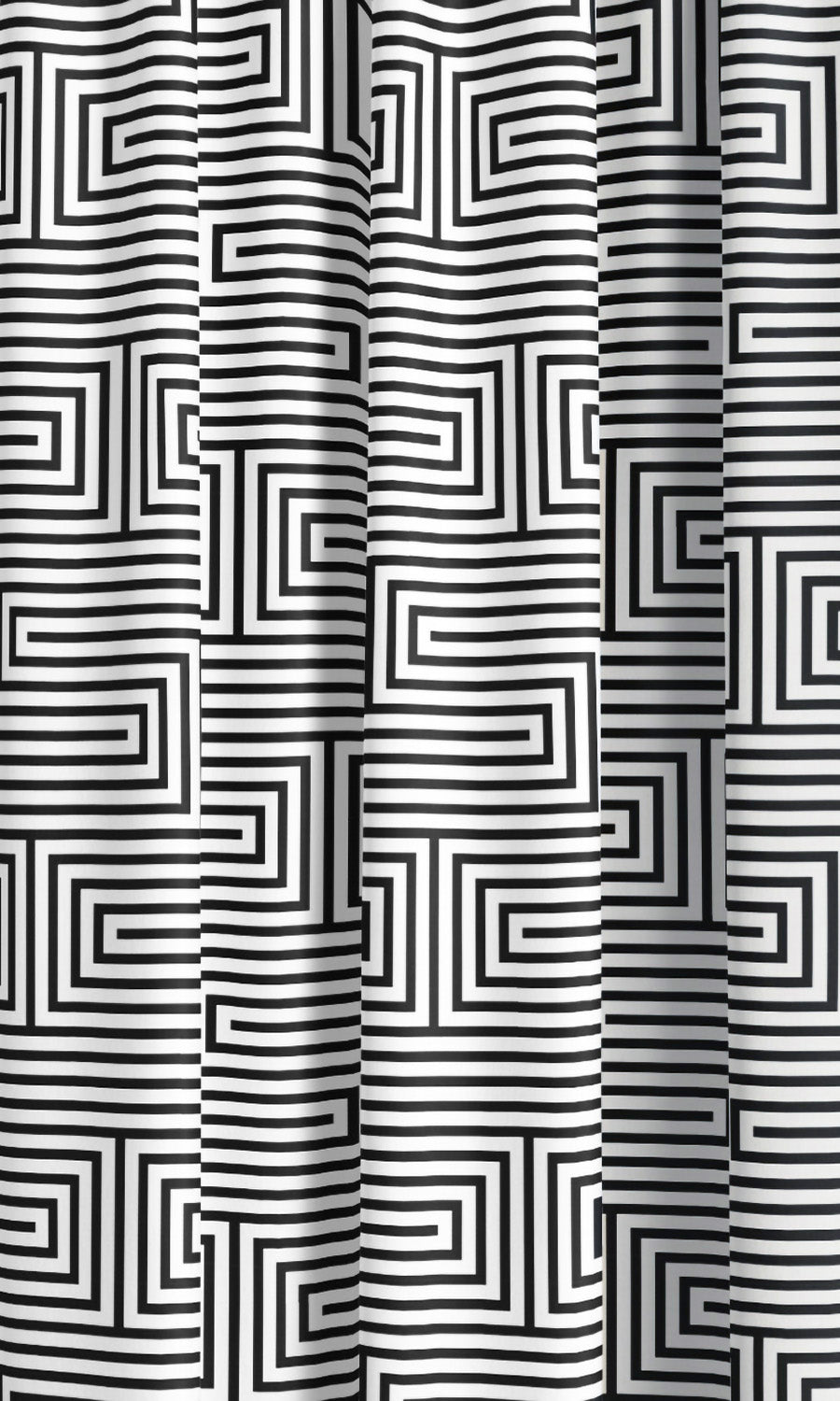Geometric Maze Line Print Velvet Window Curtains (Warm White/ Black) Extra Long Short Wide