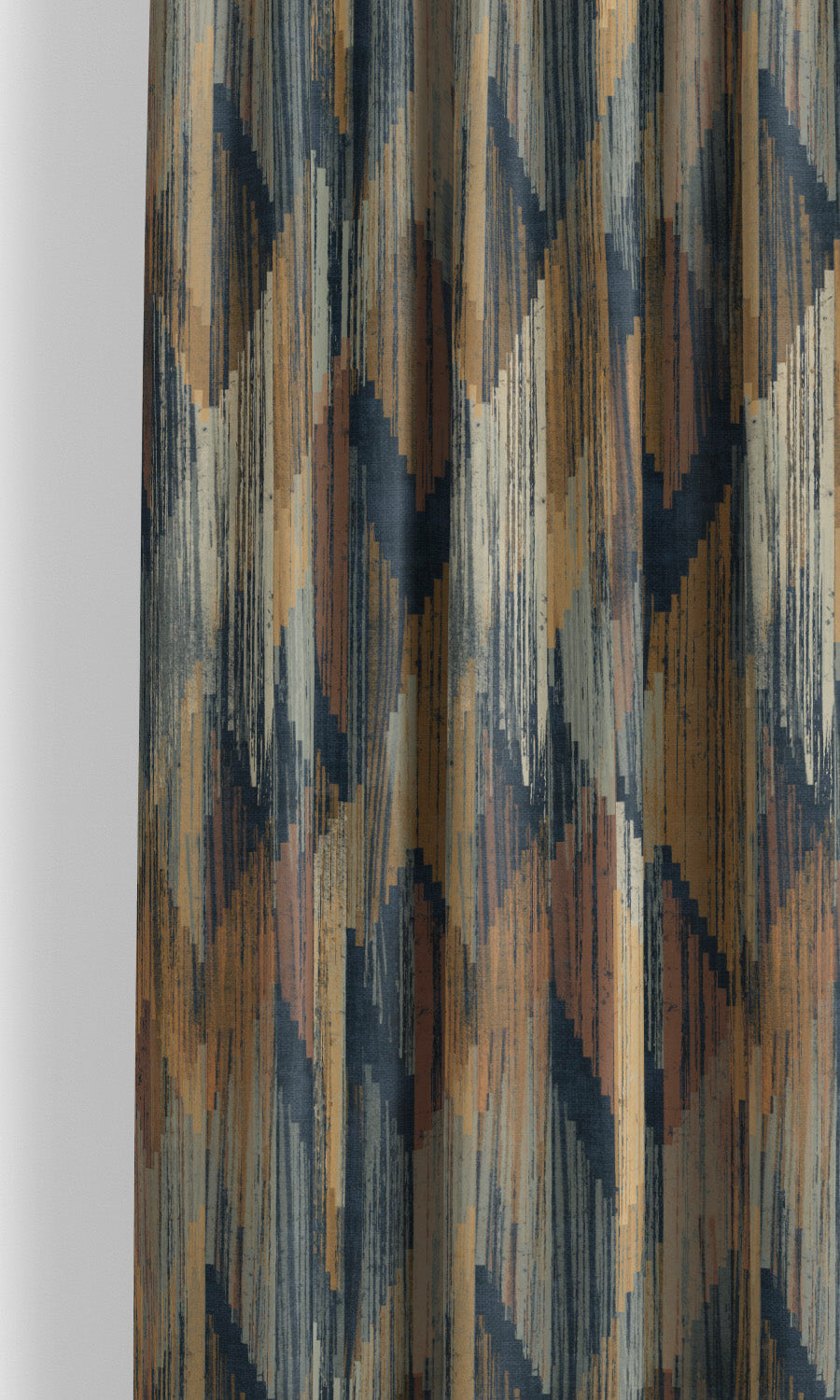 Abstract Chevron Velvet Window Curtains for Living, Bedroom, Kitchen, Bathroom (Dark Caramel/ Sage Gray/ Navy Blue)