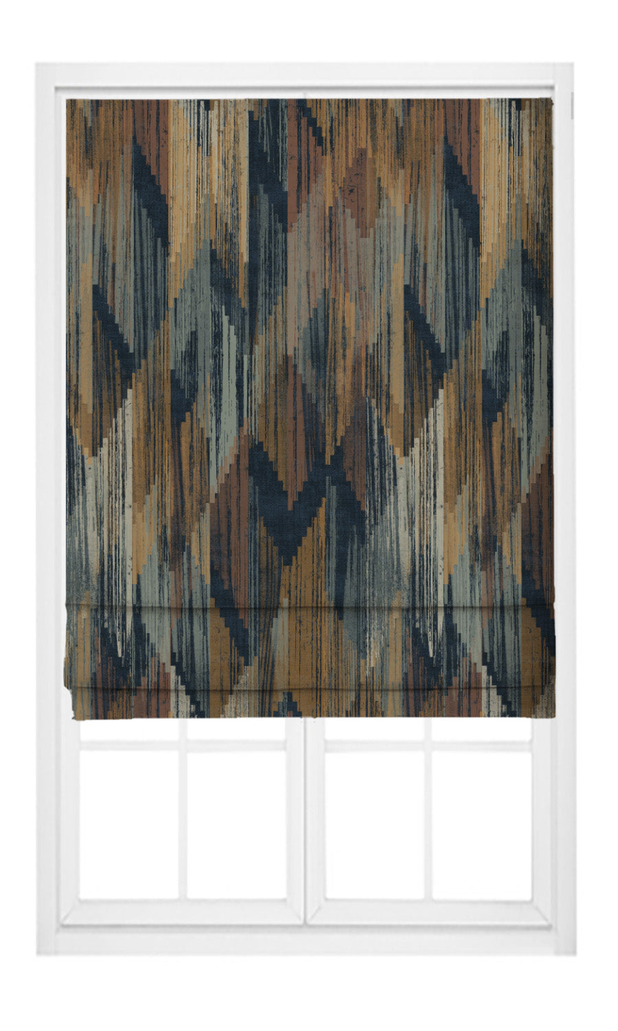 Abstract Chevron Velvet Pinch Pleat, Rod Pocket, Eyelet Curtains (Dark Caramel/ Sage Gray/ Navy Blue)