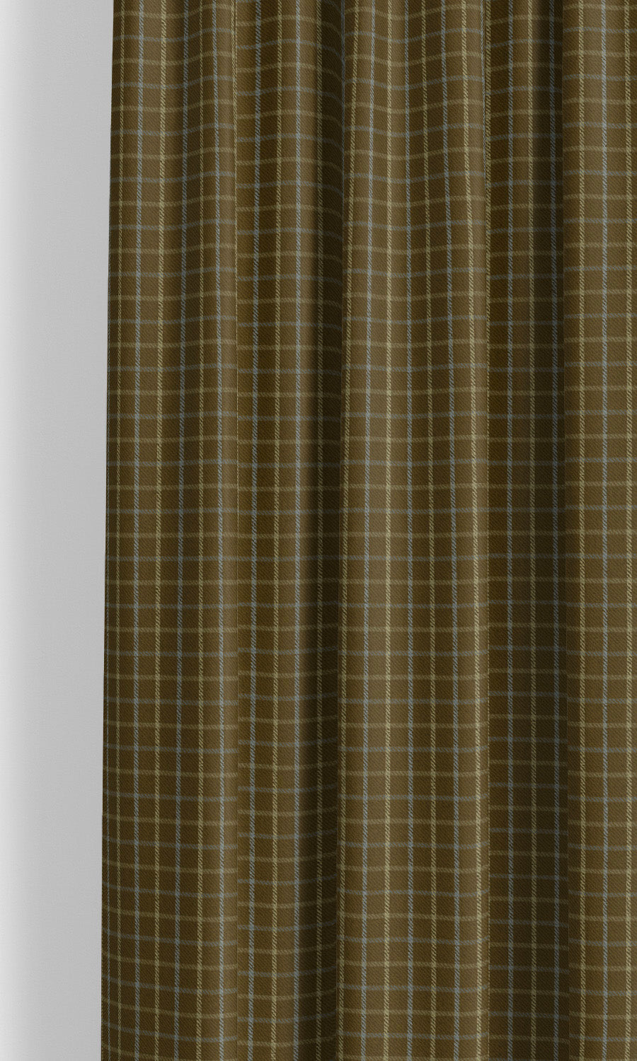 Tattersall Check Velvet Drapery for Living, Bedroom, Kitchen, Bathroom (Chocolate Brown/  Pale Yellow)