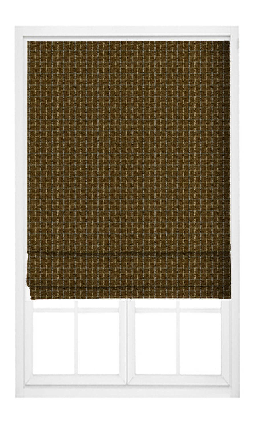 Tattersall Check Velvet Pinch Pleat, Rod Pocket, Eyelet Curtains (Chocolate Brown/  Pale Yellow)